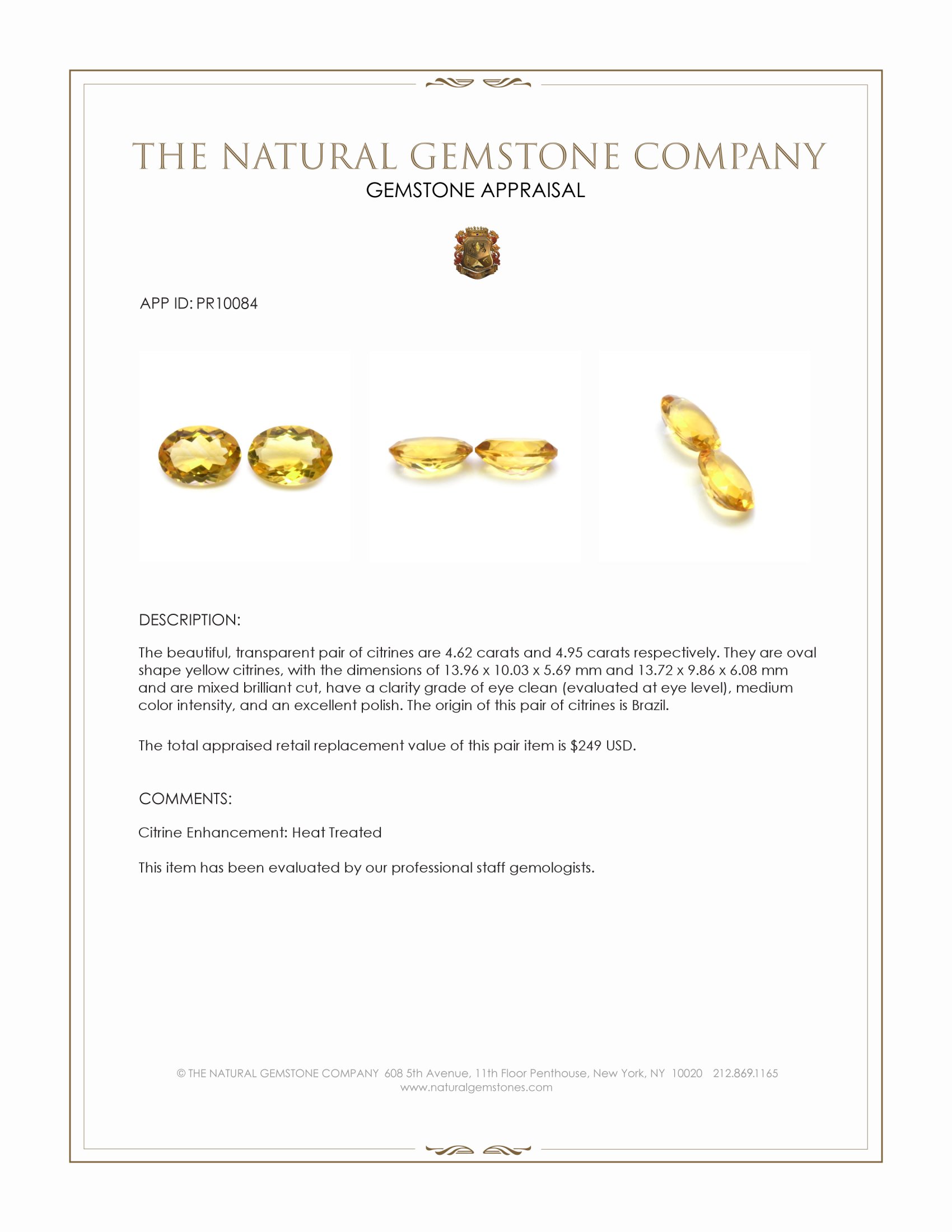 9.57 Ct.Tw. Yellow Citrine Pair from Brazil