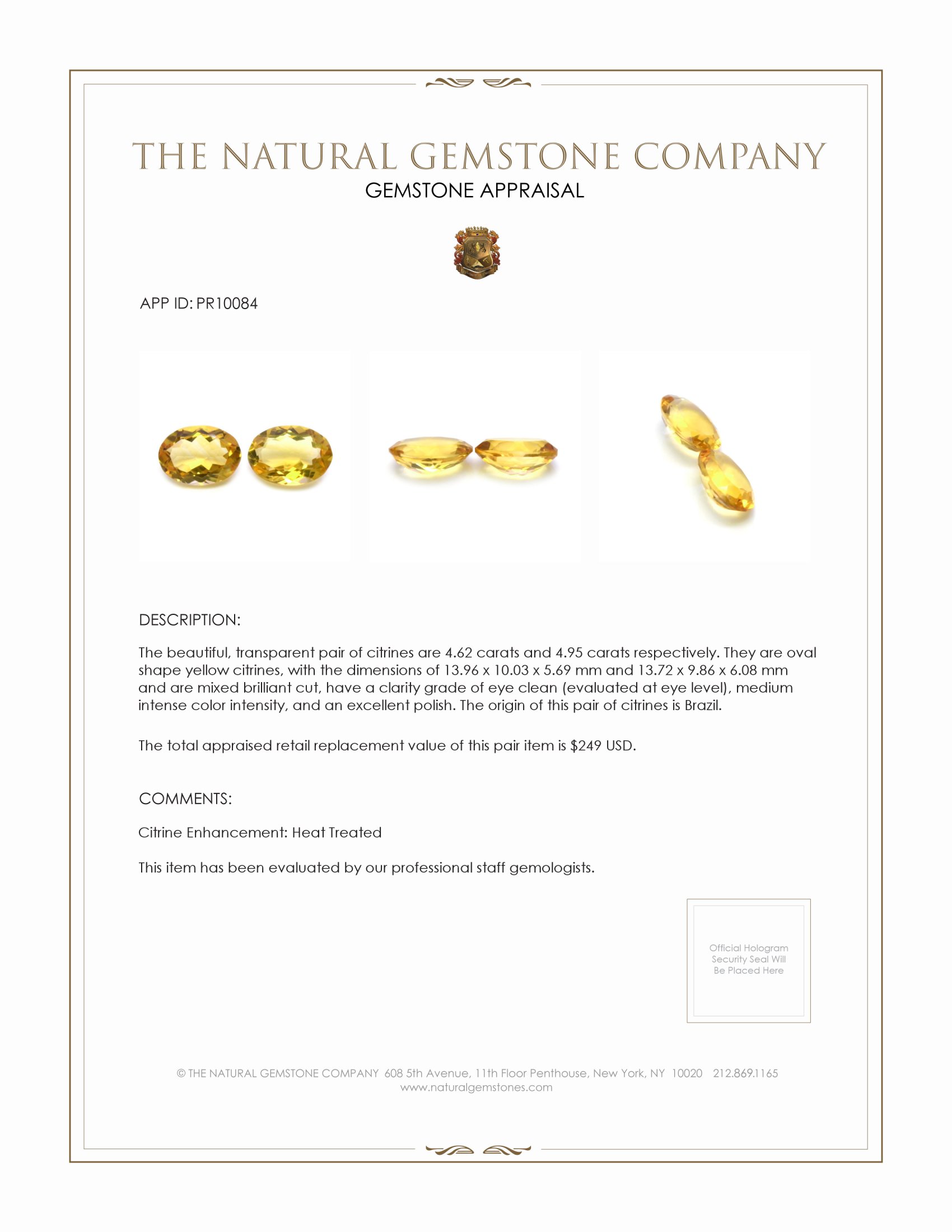 9.57 Ct.Tw. Citrine Pair from Brazil