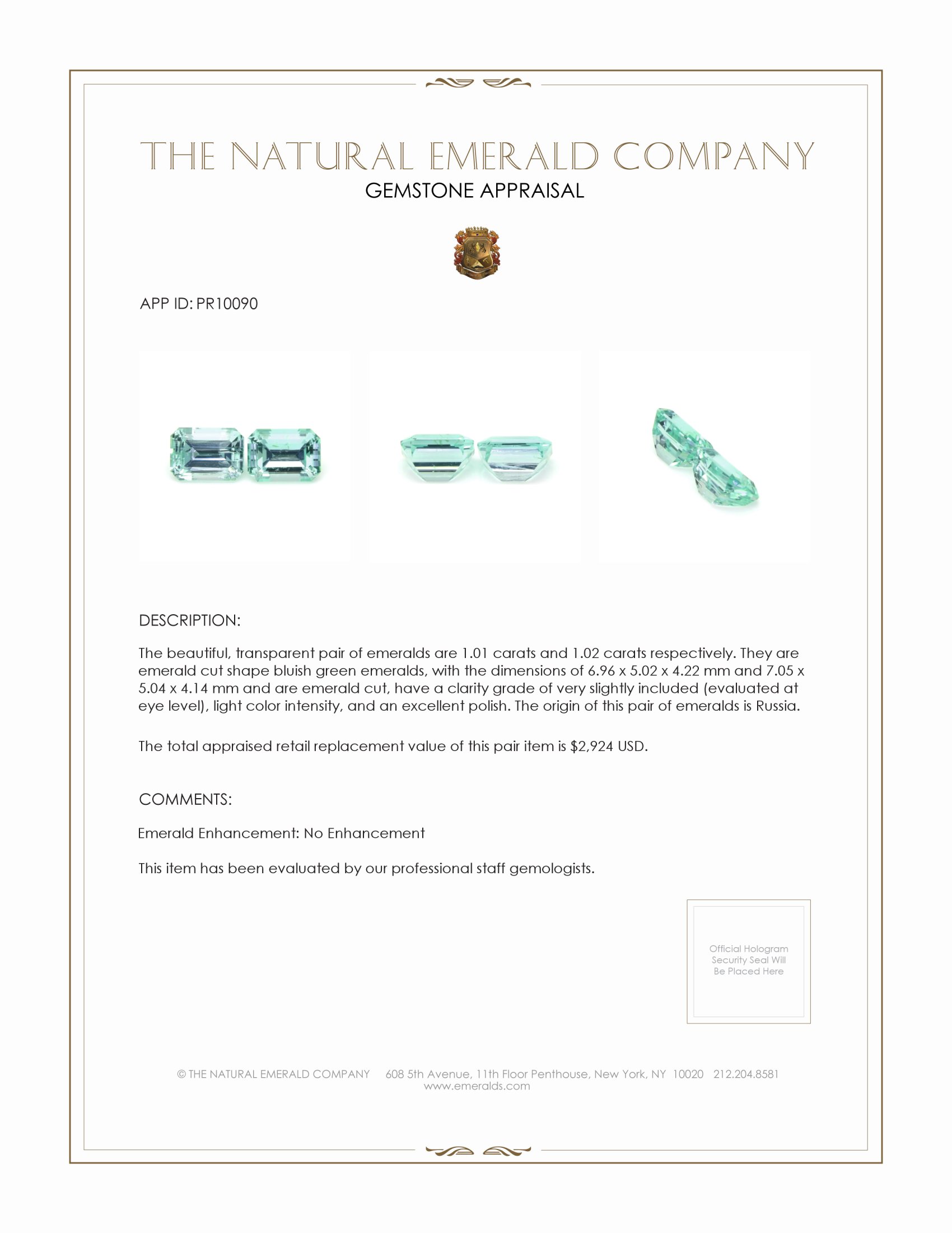 2.03 Ct.Tw. Emerald Pair from Russia