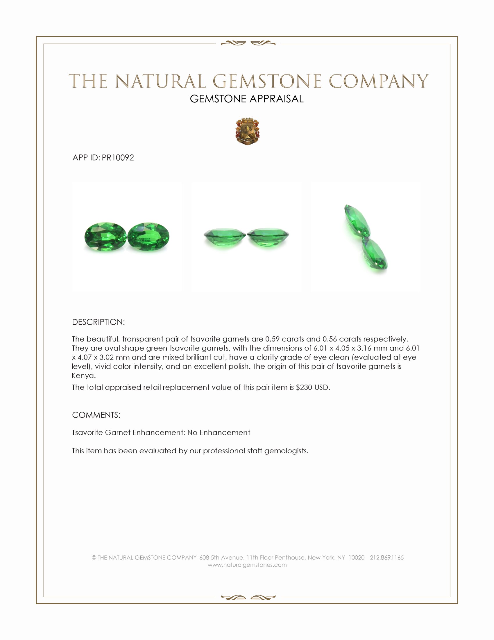 1.15 Ct.Tw. Tsavorite Garnet Pair from Kenya