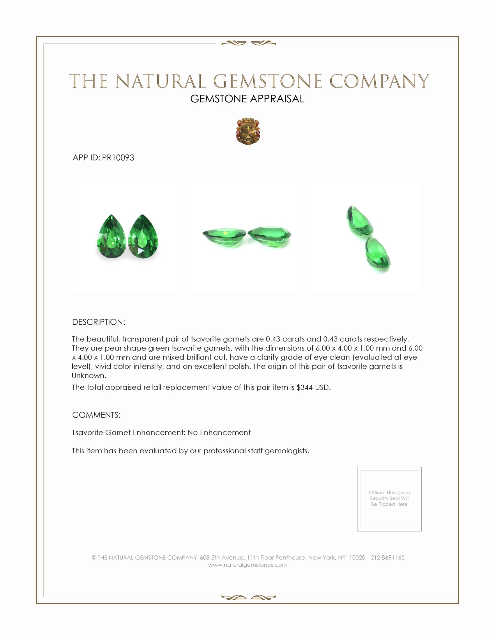 1.10 Ct.Tw. Tsavorite Garnet Pair from Tanzania