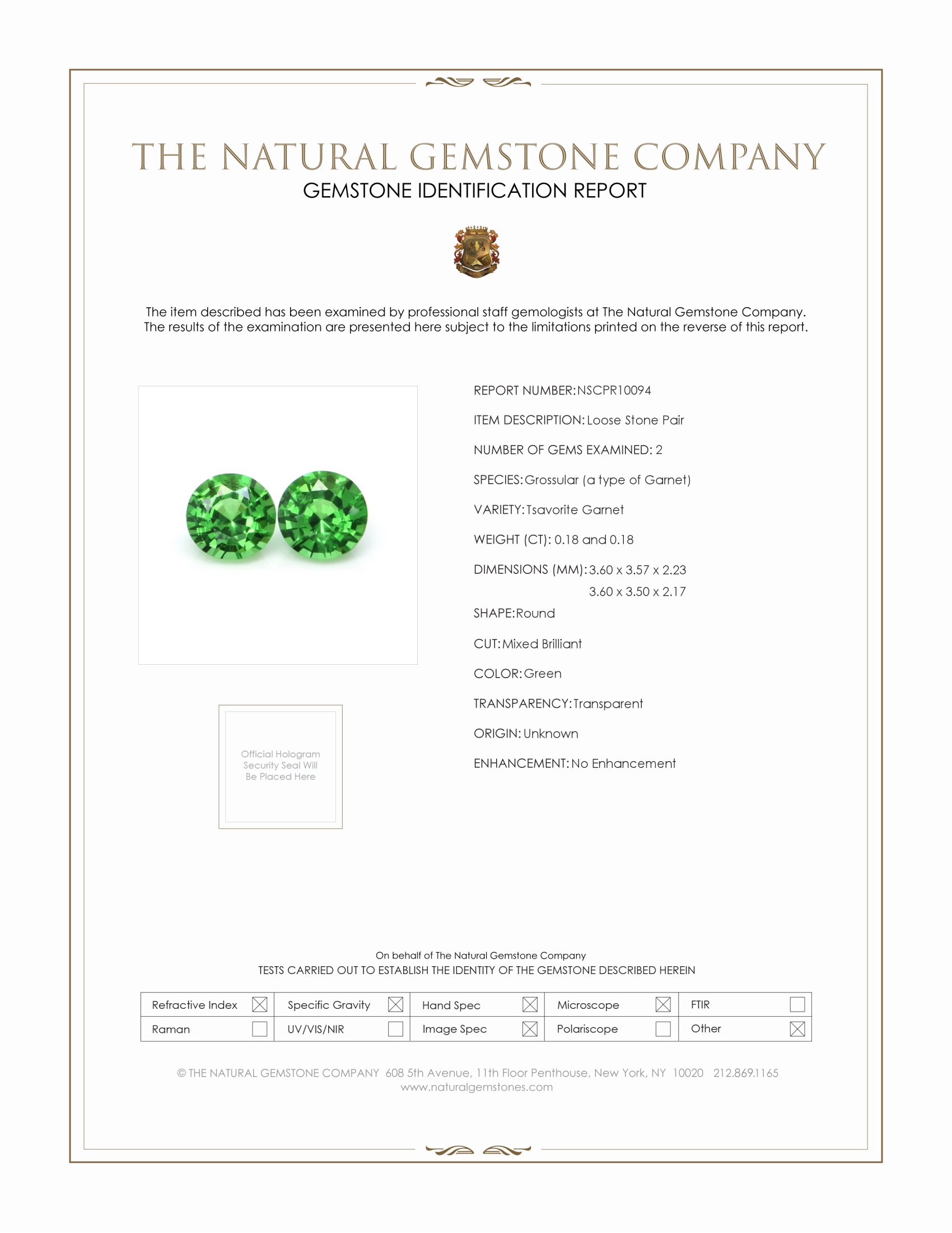 0.38 Ct.Tw. Tsavorite Garnet Pair from Tanzania
