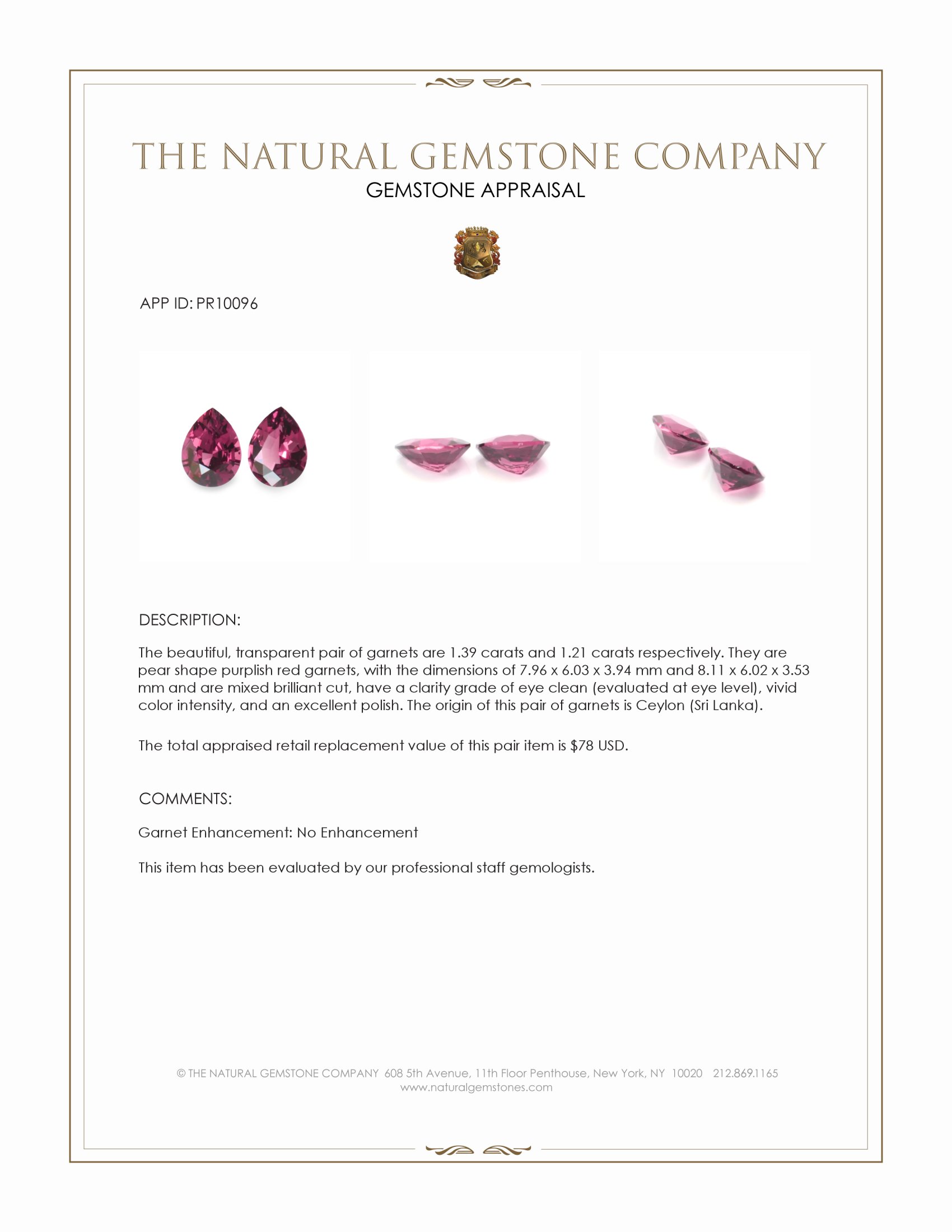 2.60 Ct.Tw. Purplish Red Garnet Pair from Ceylon (Sri Lanka)