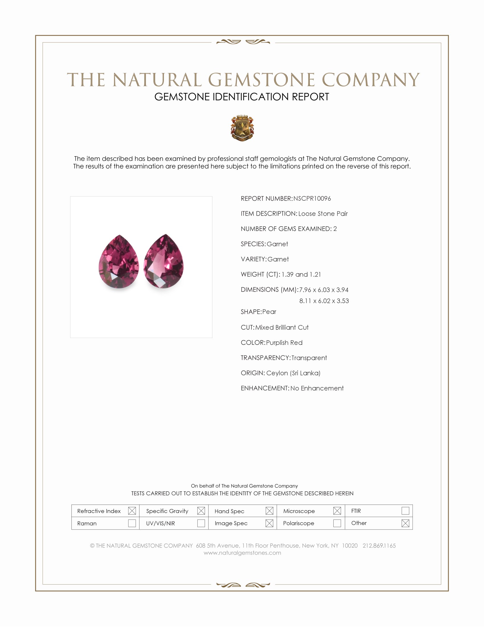 2.60 Ct.Tw. Purplish Red Garnet Pair from Ceylon (Sri Lanka)