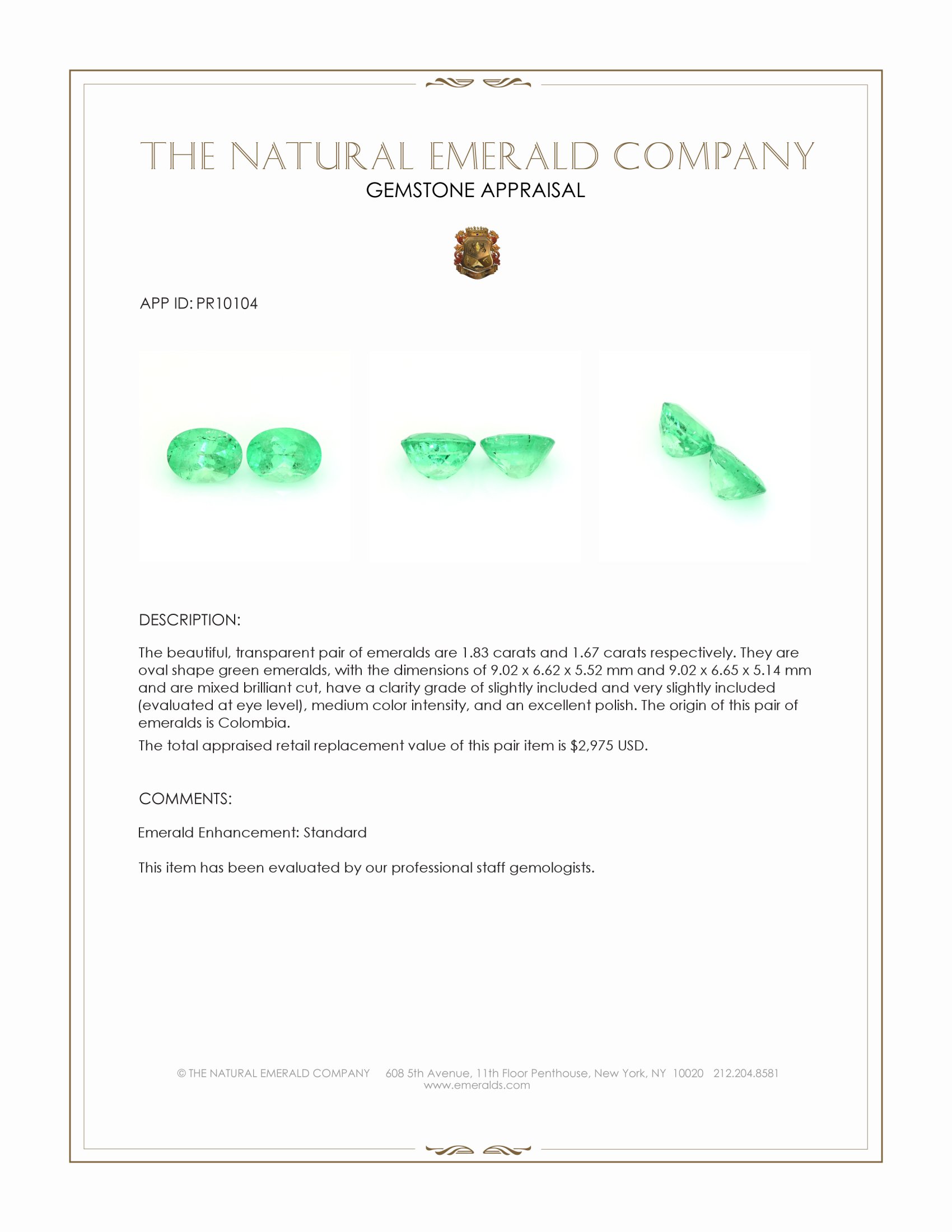 3.50 Ct.Tw. Emerald Pair from Colombia