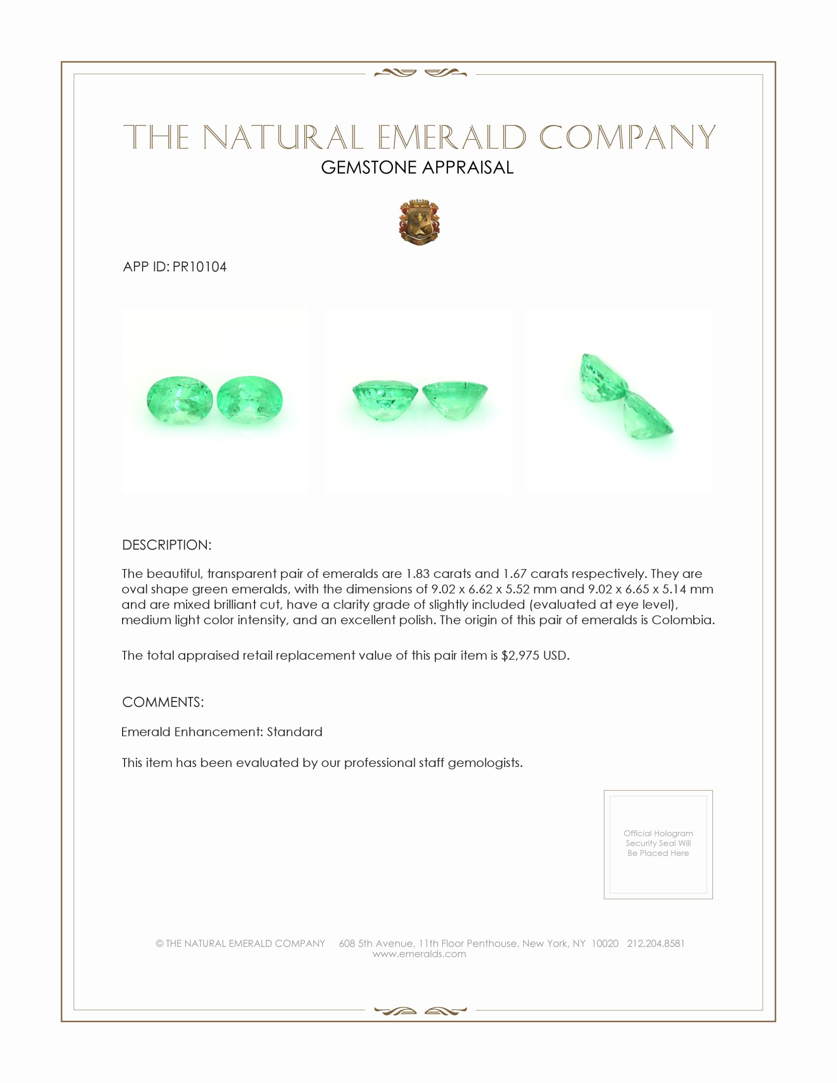 3.50 Ct.Tw. Emerald Pair from Colombia