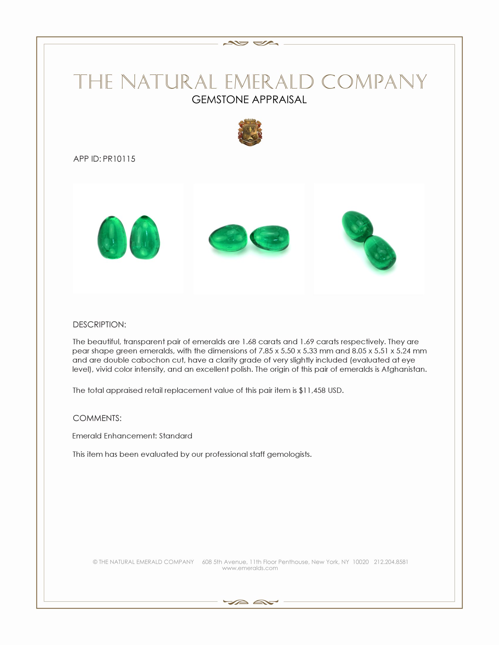 3.37 Ct.Tw. Cabochon Emerald Pair from Afghanistan