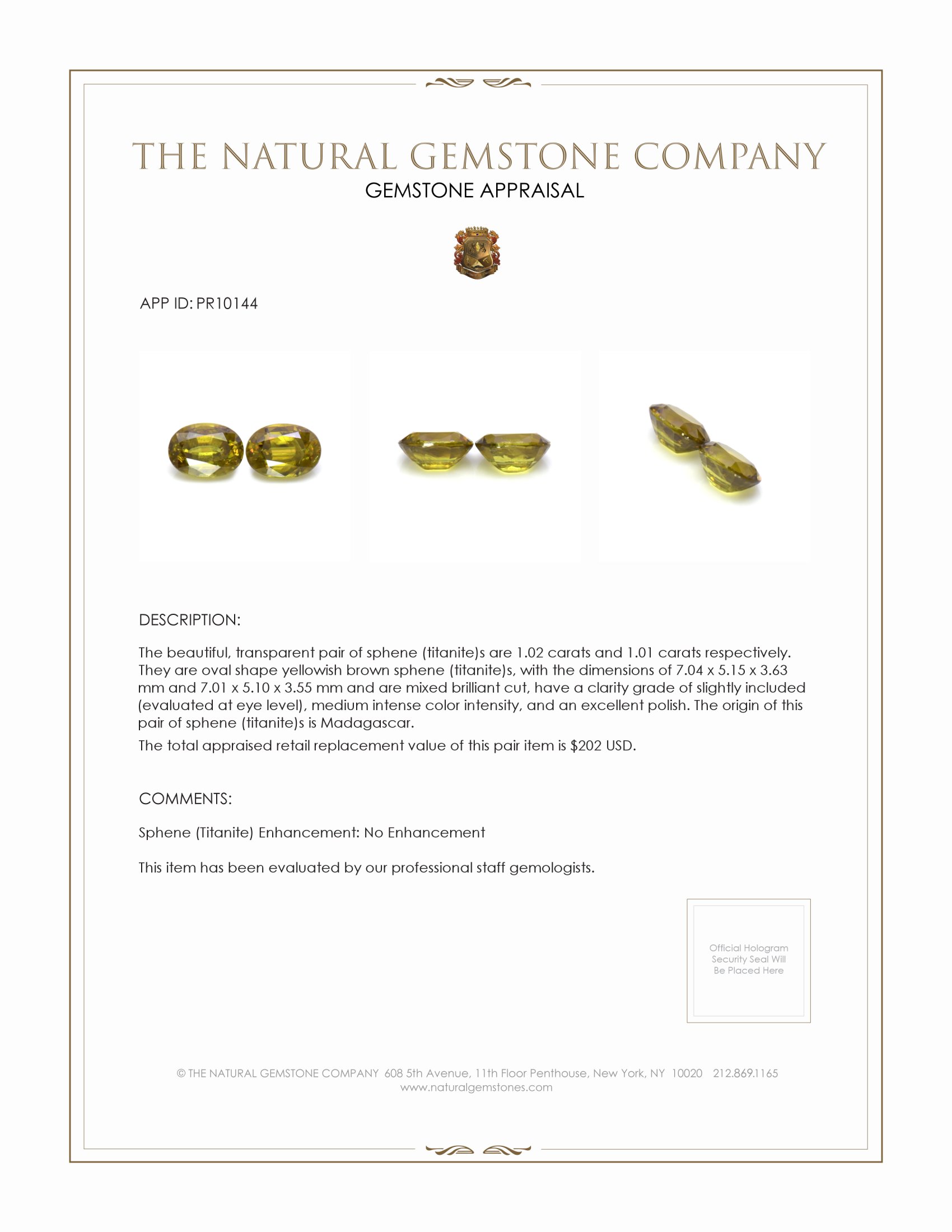 2.03 Ct.Tw. Sphene (Titanite) Pair from Madagascar