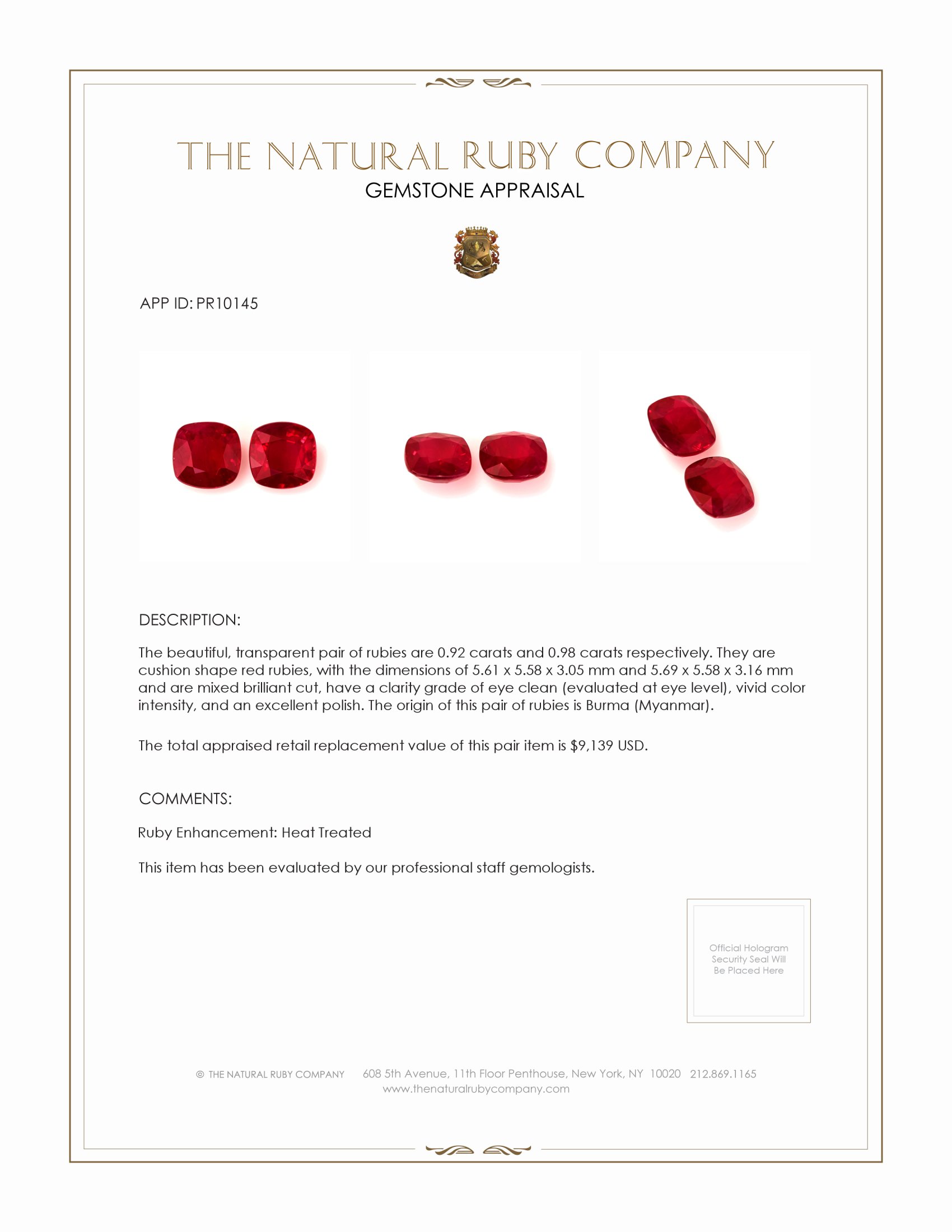 1.90 Ct.Tw. Ruby Pair from Burma (Myanmar)