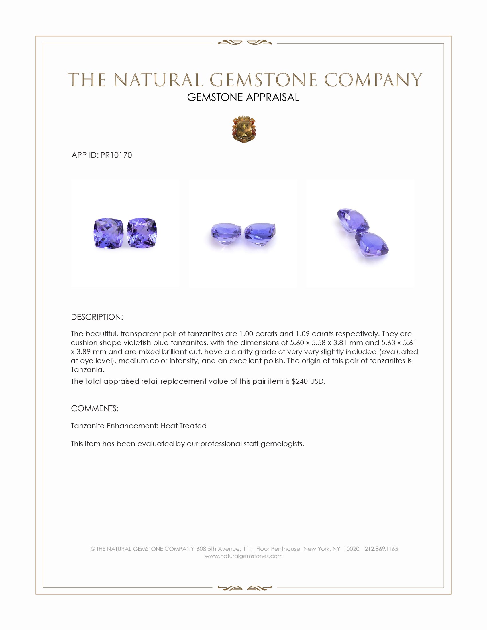 2.09 Ct.Tw. Violetish Blue Tanzanite Pair from Tanzania