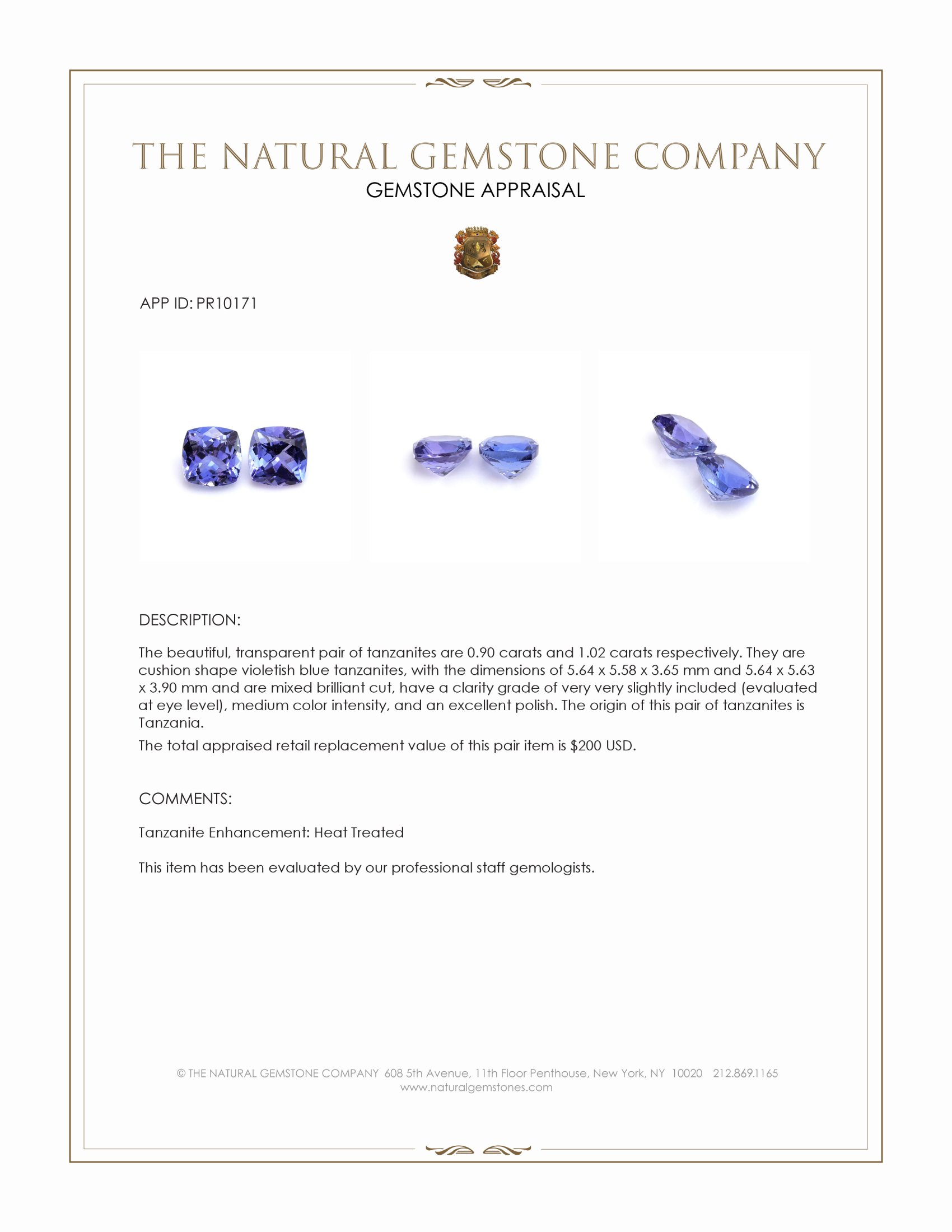 1.92 Ct.Tw. Violetish Blue Tanzanite Pair from Tanzania
