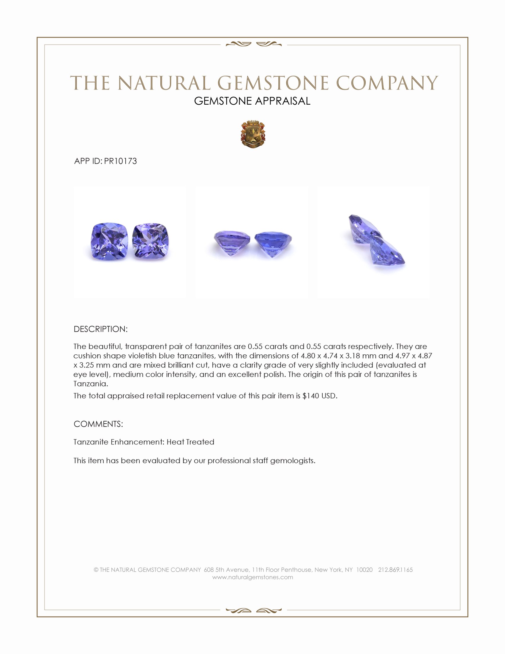1.10 Ct.Tw. Violetish Blue Tanzanite Pair from Tanzania