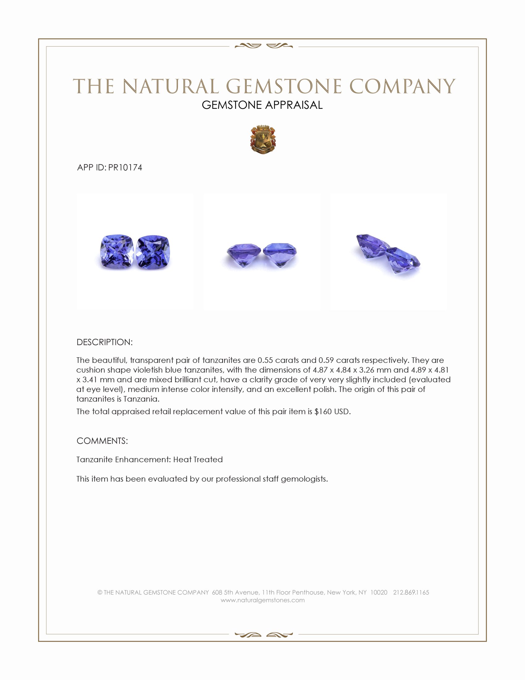 1.14 Ct.Tw. Violetish Blue Tanzanite Pair from Tanzania