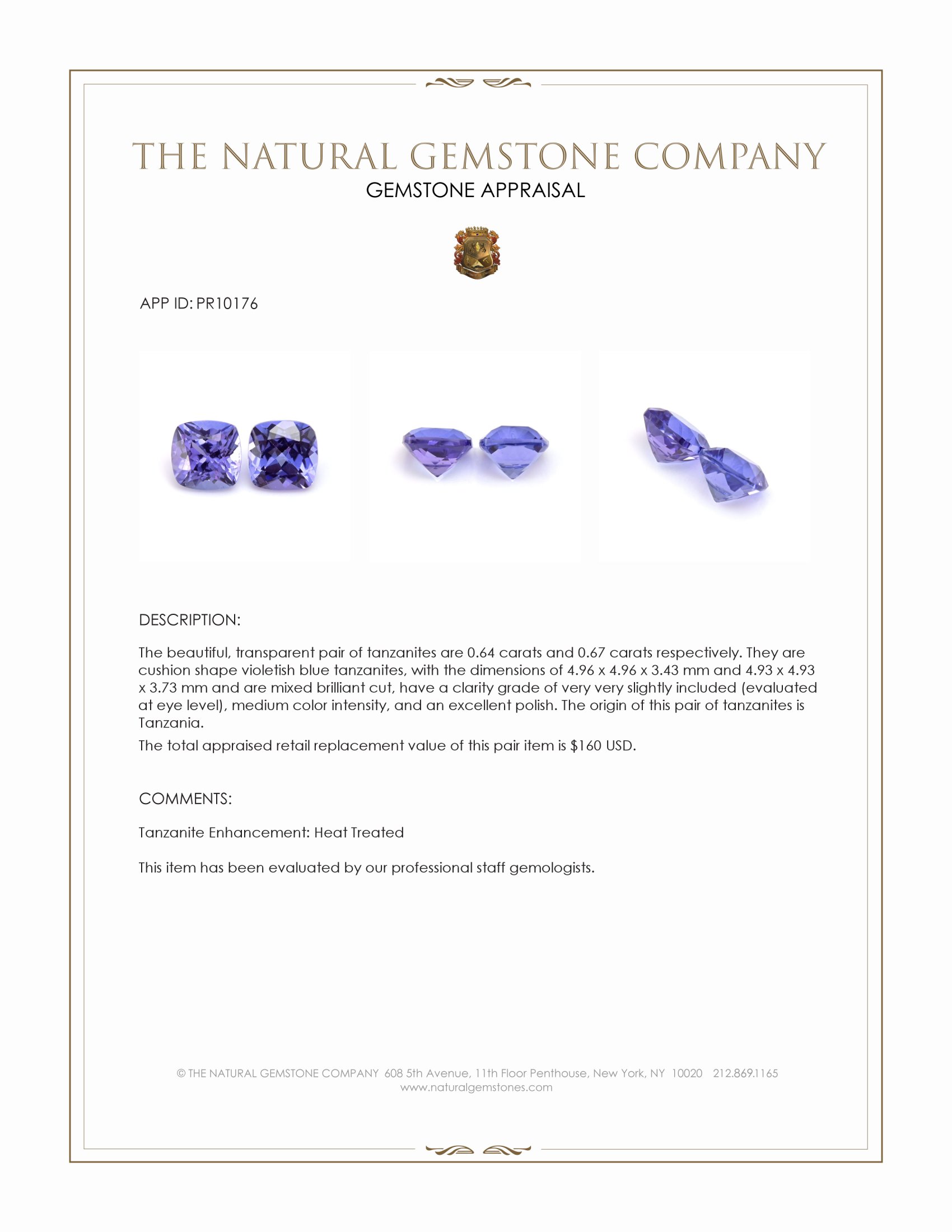 1.31 Ct.Tw. Violetish Blue Tanzanite Pair from Tanzania