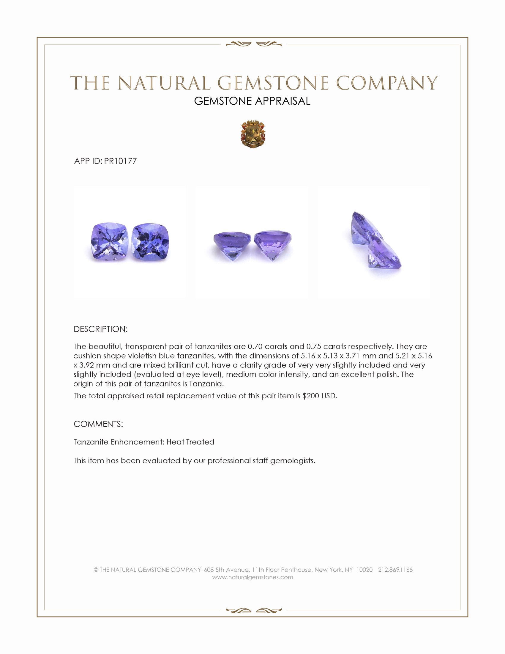 1.45 Ct.Tw. Violetish Blue Tanzanite Pair from Tanzania