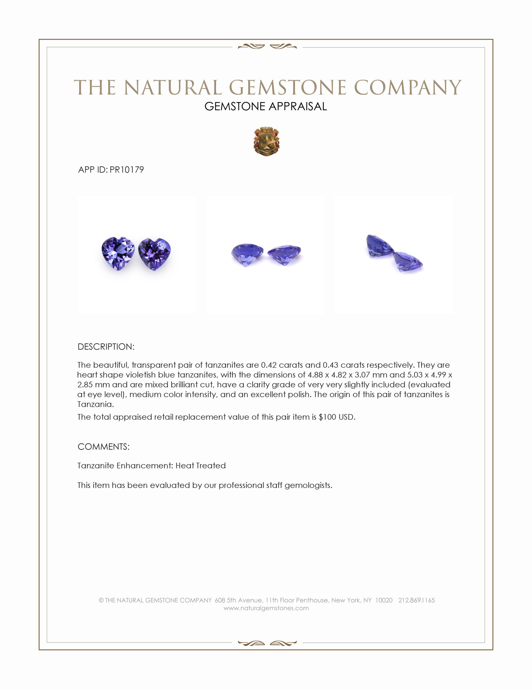 0.85 Ct.Tw. Violetish Blue Tanzanite Pair from Tanzania