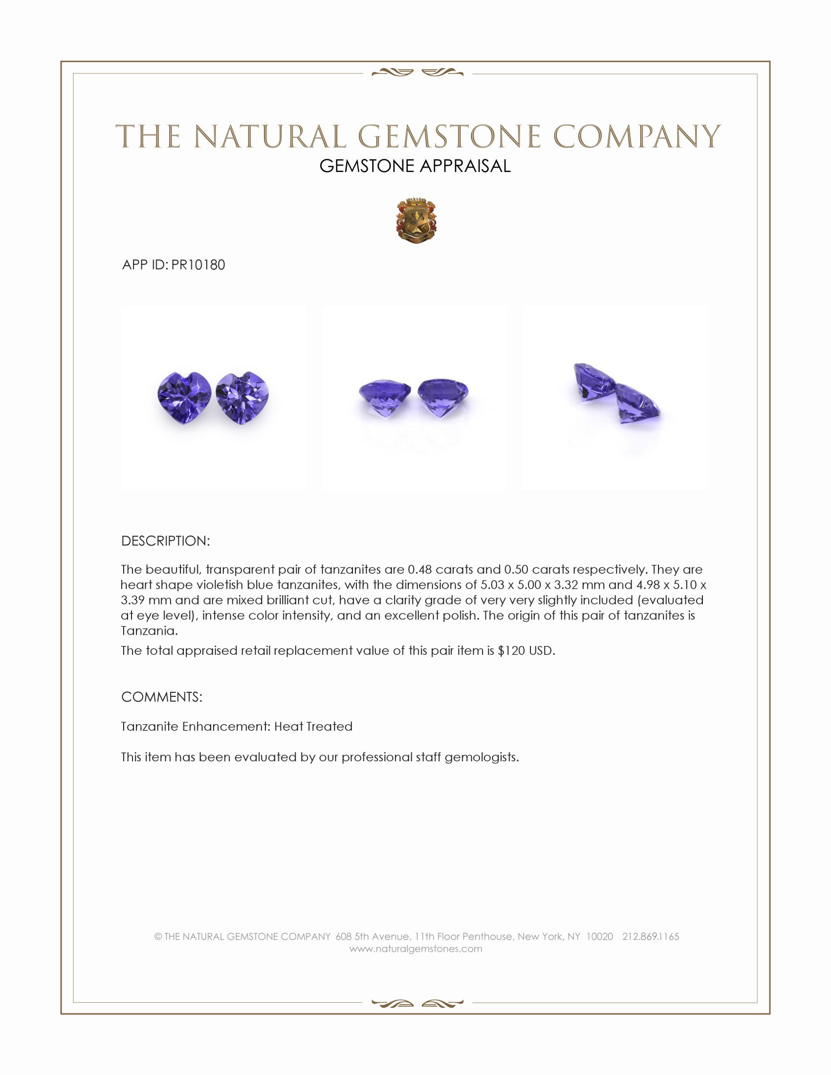 0.98 Ct.Tw. Violetish Blue Tanzanite Pair from Tanzania