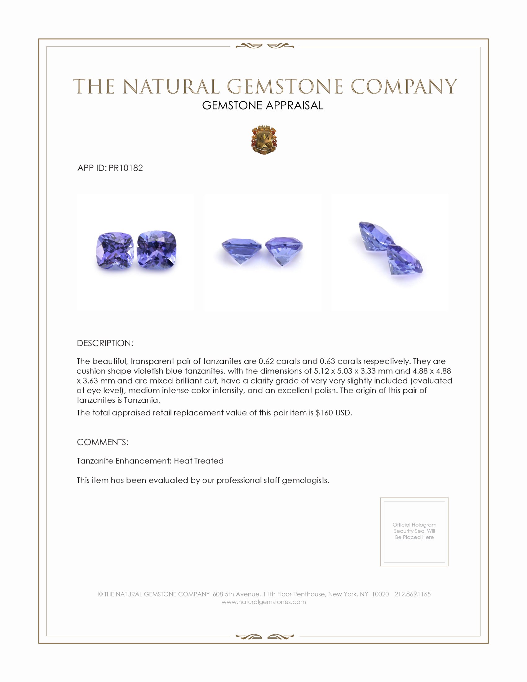 1.25 Ct.Tw. Violetish Blue Tanzanite Pair from Tanzania