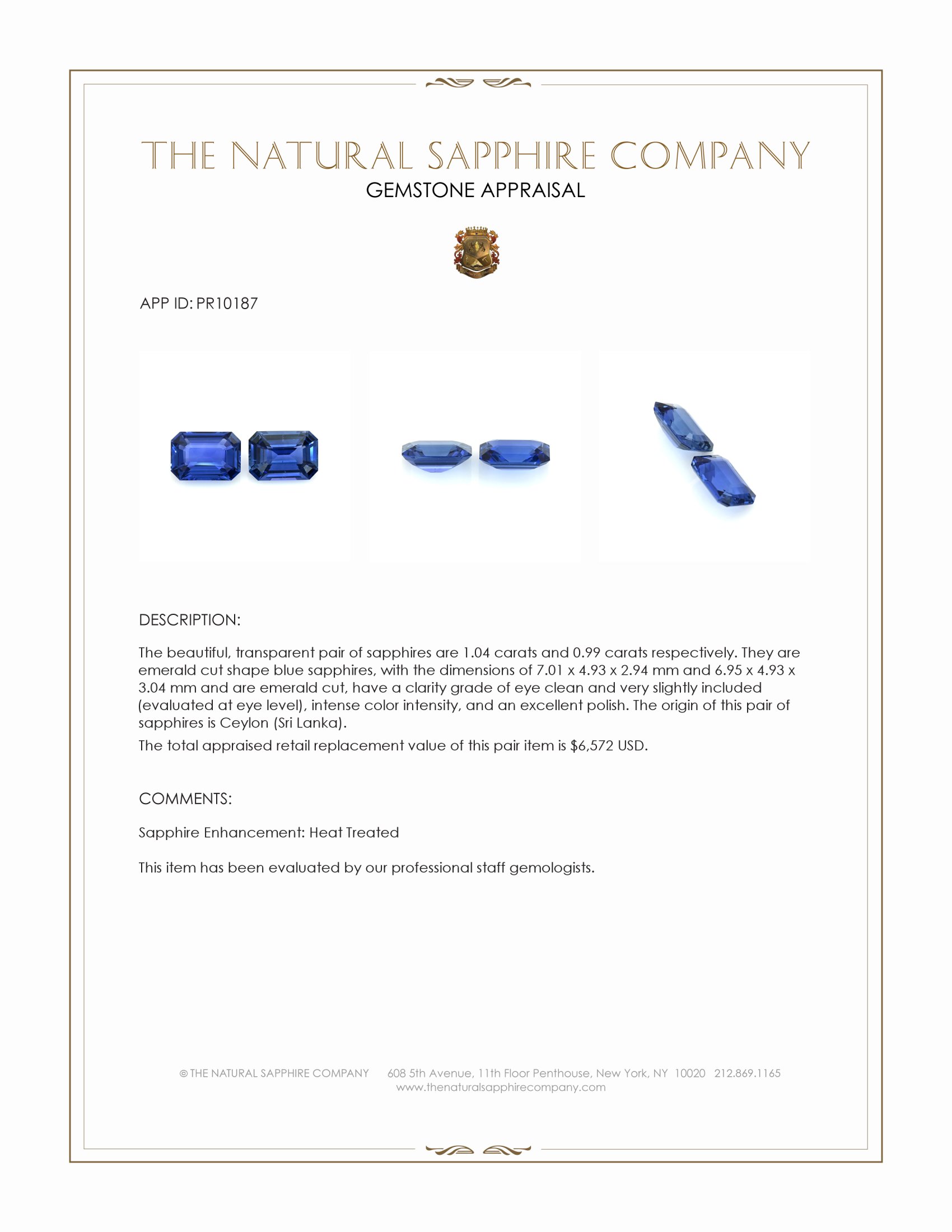 2.03 Ct.Tw. Blue Sapphire Pair from Ceylon (Sri Lanka)