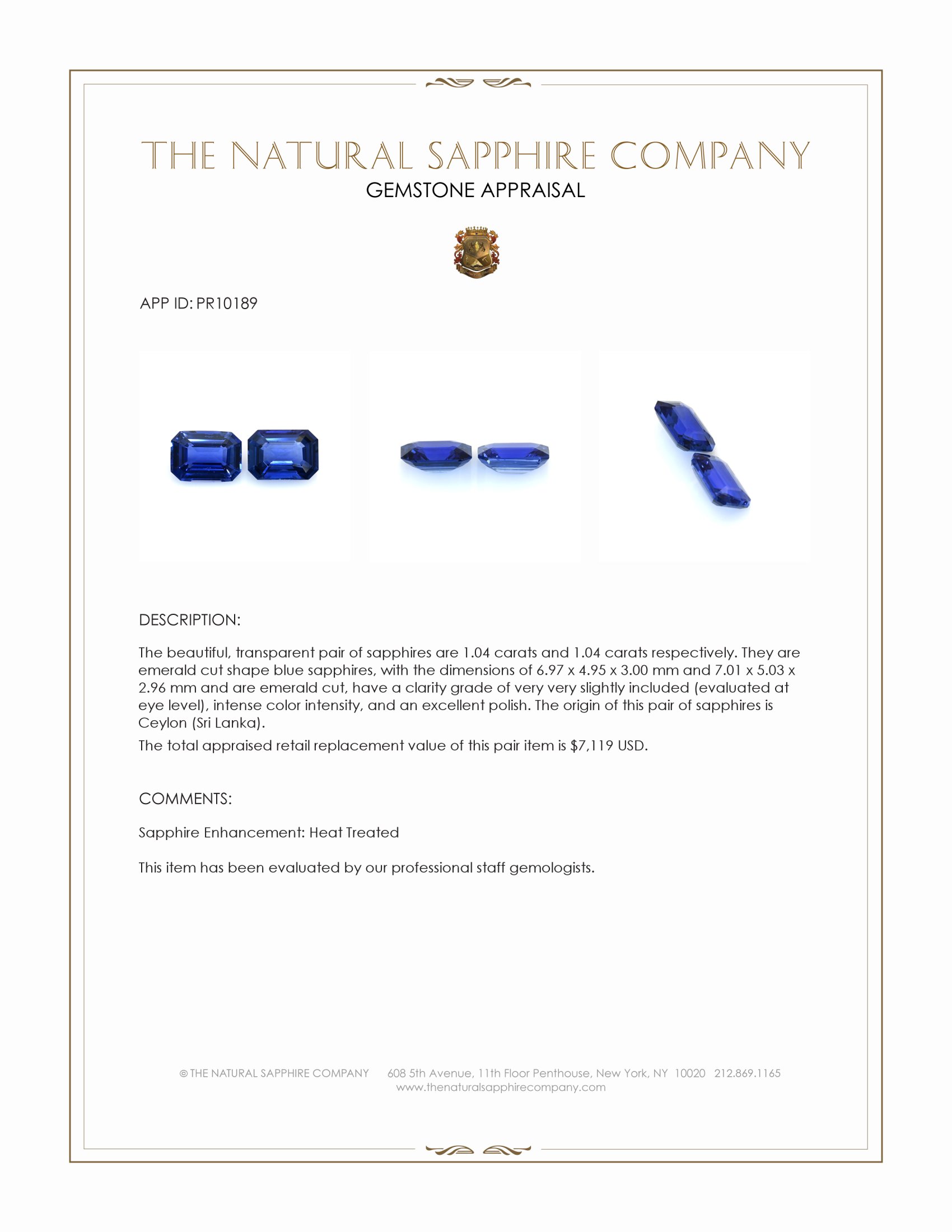 2.08 Ct.Tw. Blue Sapphire Pair from Ceylon (Sri Lanka)