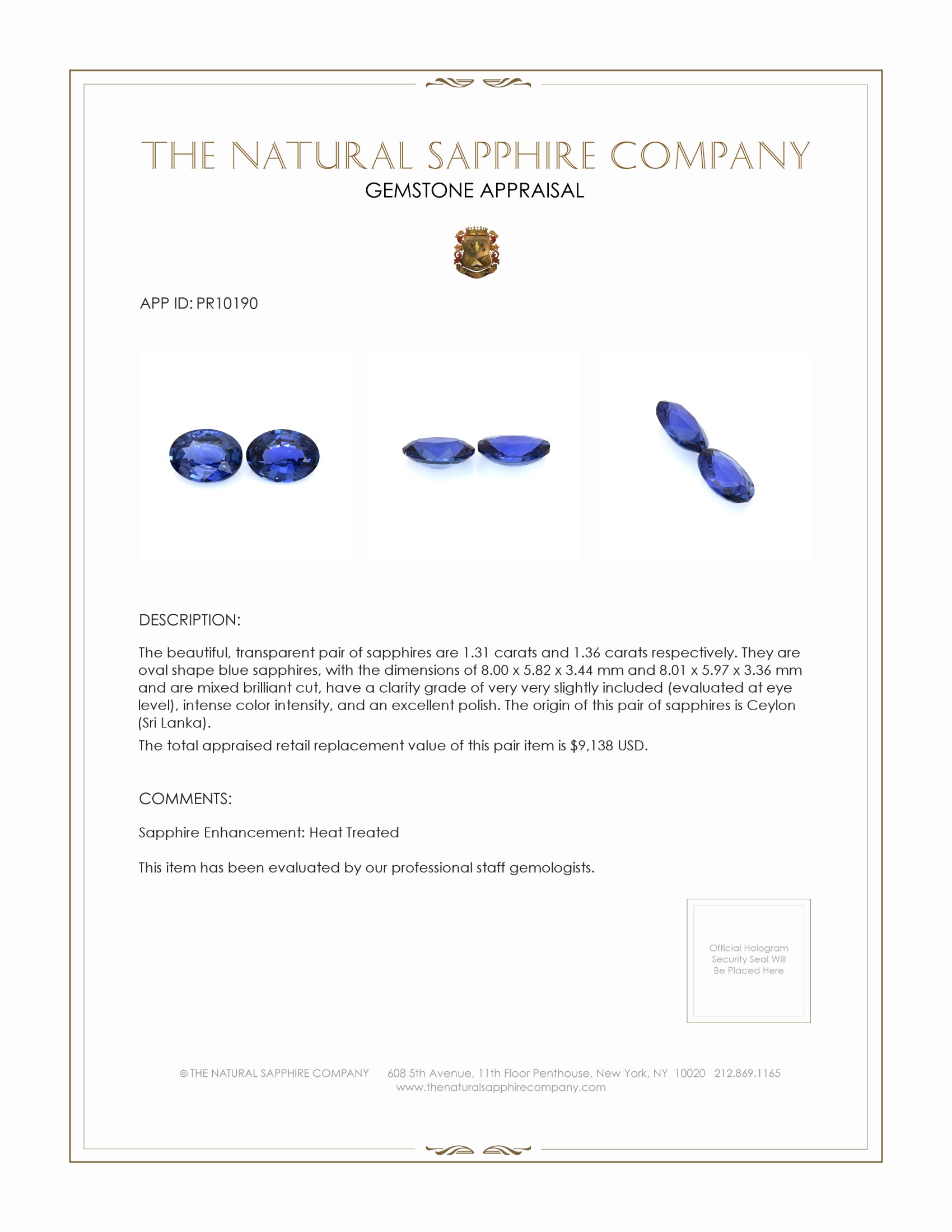 2.67 Ct.Tw. Blue Sapphire Pair from Ceylon (Sri Lanka)