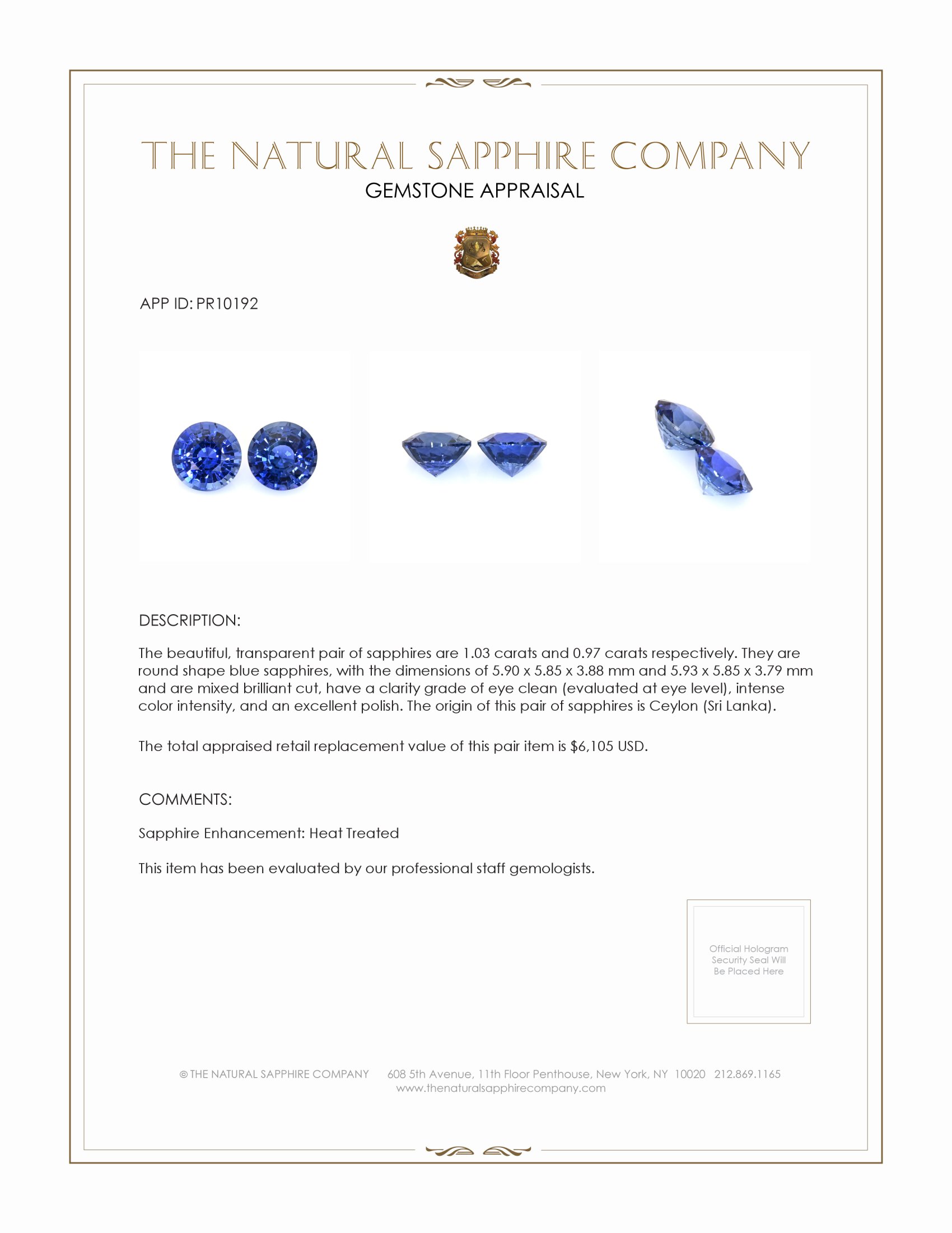 2.00 Ct.Tw. Blue Sapphire Pair from Ceylon (Sri Lanka)