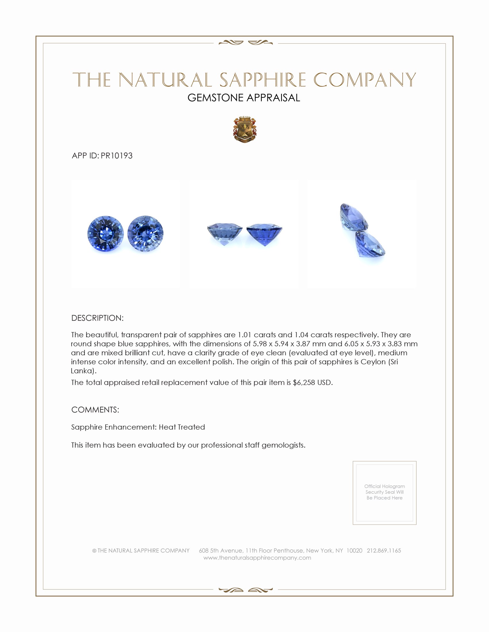 2.05 Ct.Tw. Blue Sapphire Pair from Ceylon (Sri Lanka)