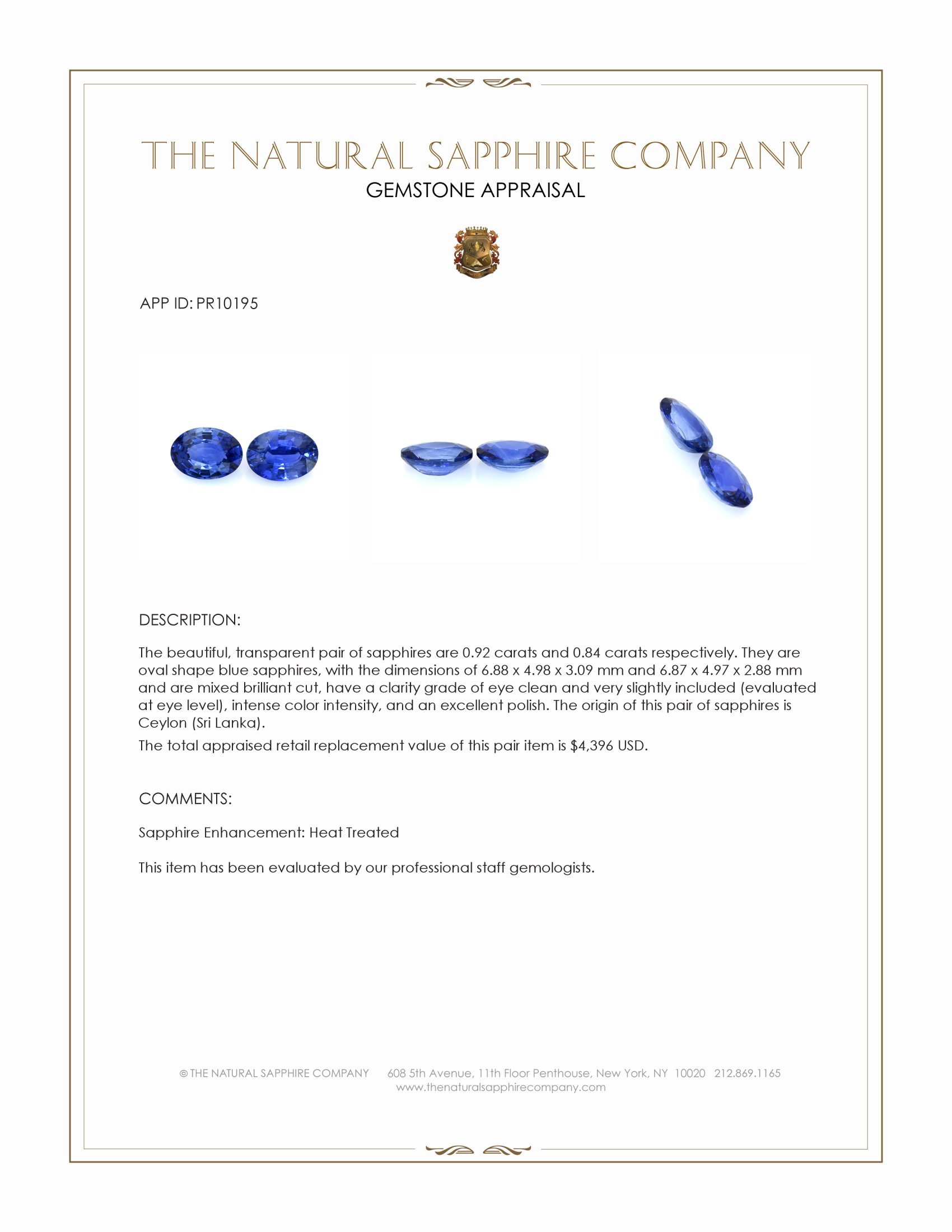 1.76 Ct.Tw. Blue Sapphire Pair from Ceylon (Sri Lanka)