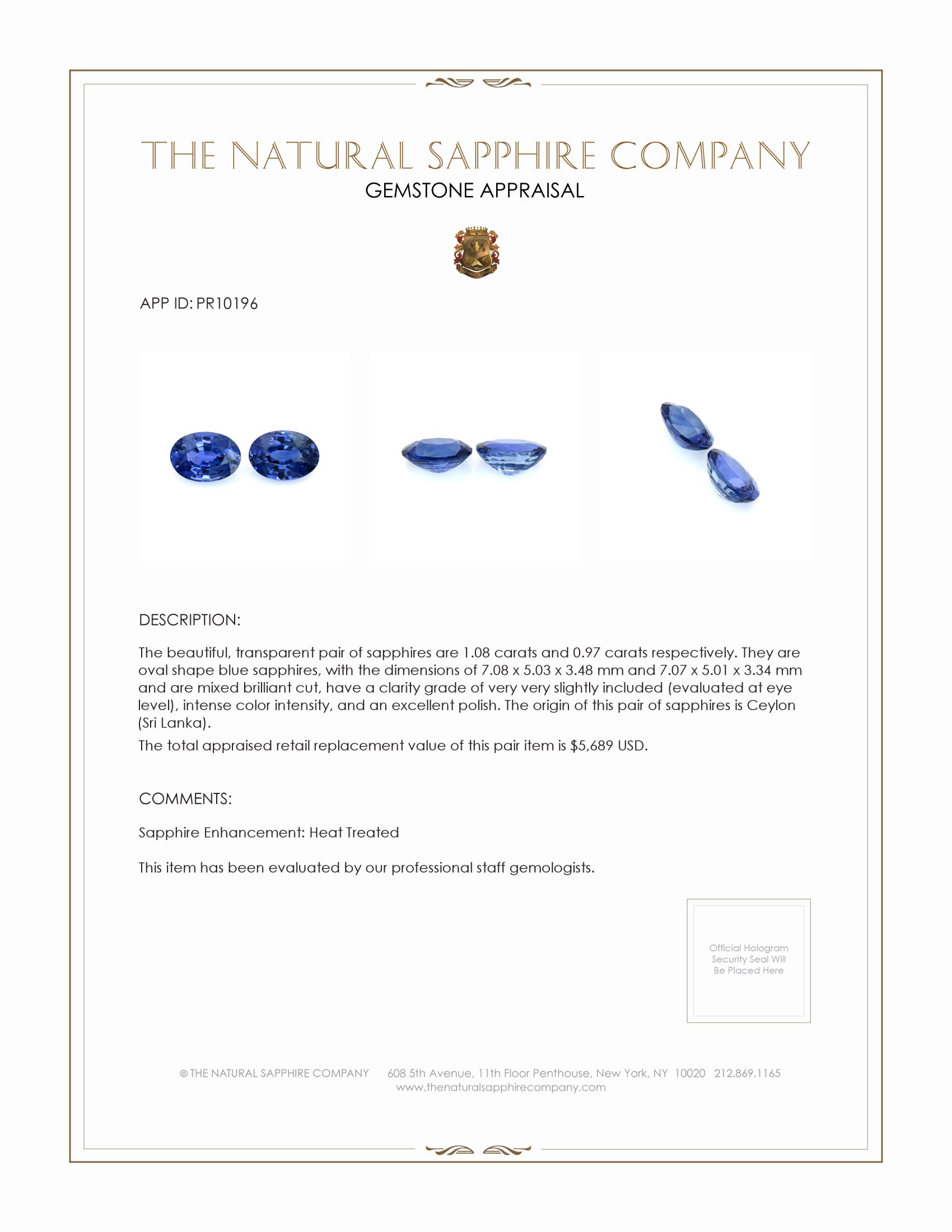 2.05 Ct.Tw. Blue Sapphire Pair from Ceylon (Sri Lanka)