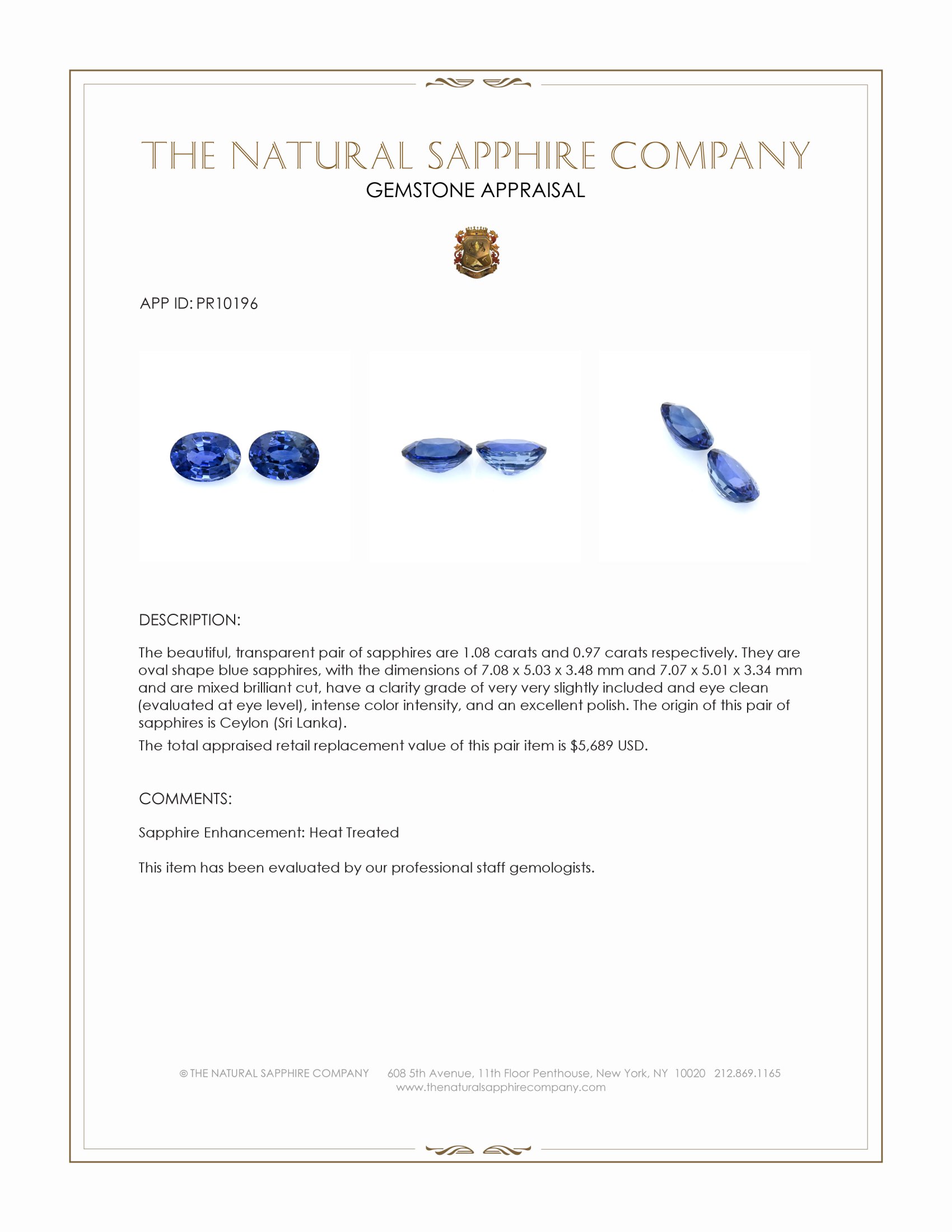 2.05 Ct.Tw. Blue Sapphire Pair from Ceylon (Sri Lanka)