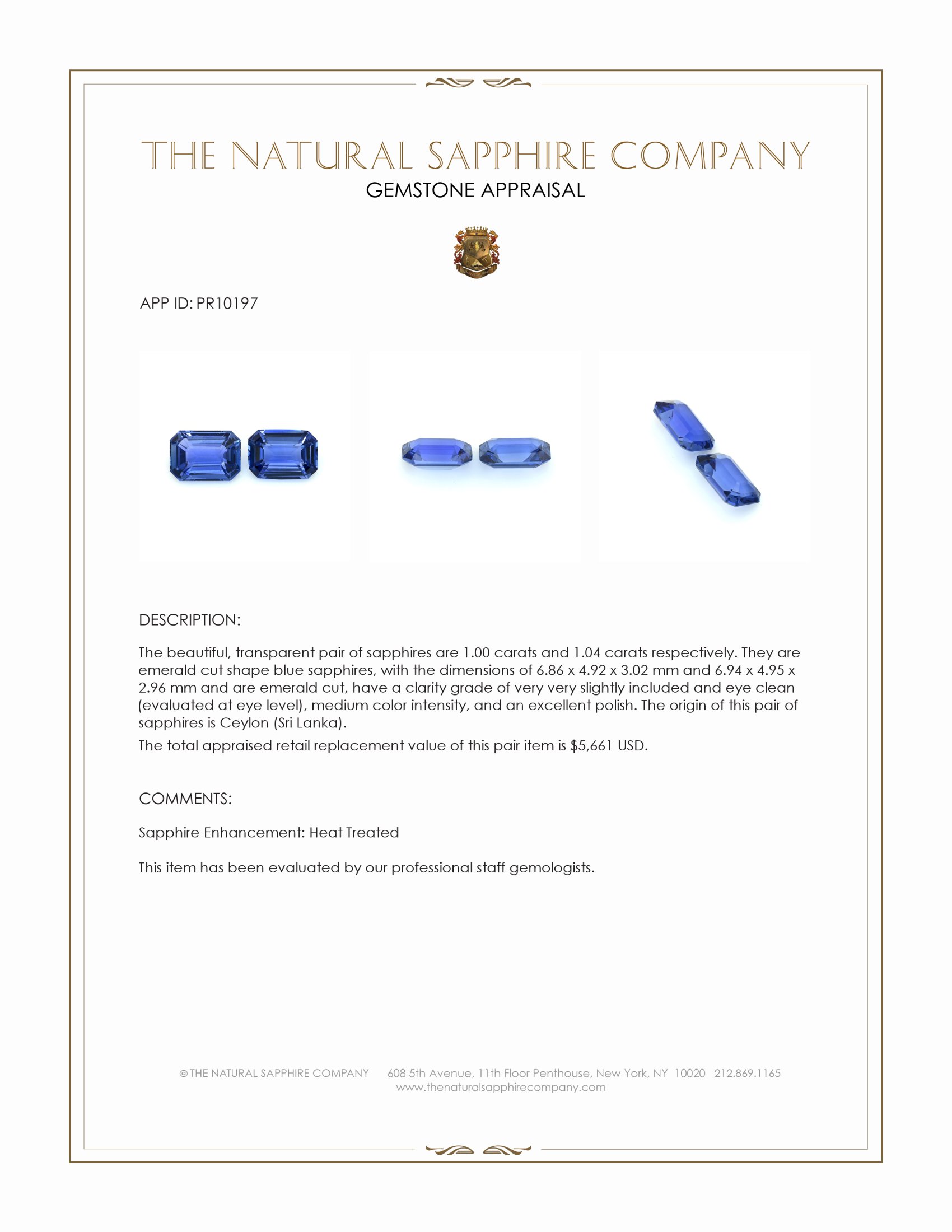 2.04 Ct.Tw. Blue Sapphire Pair from Ceylon (Sri Lanka)