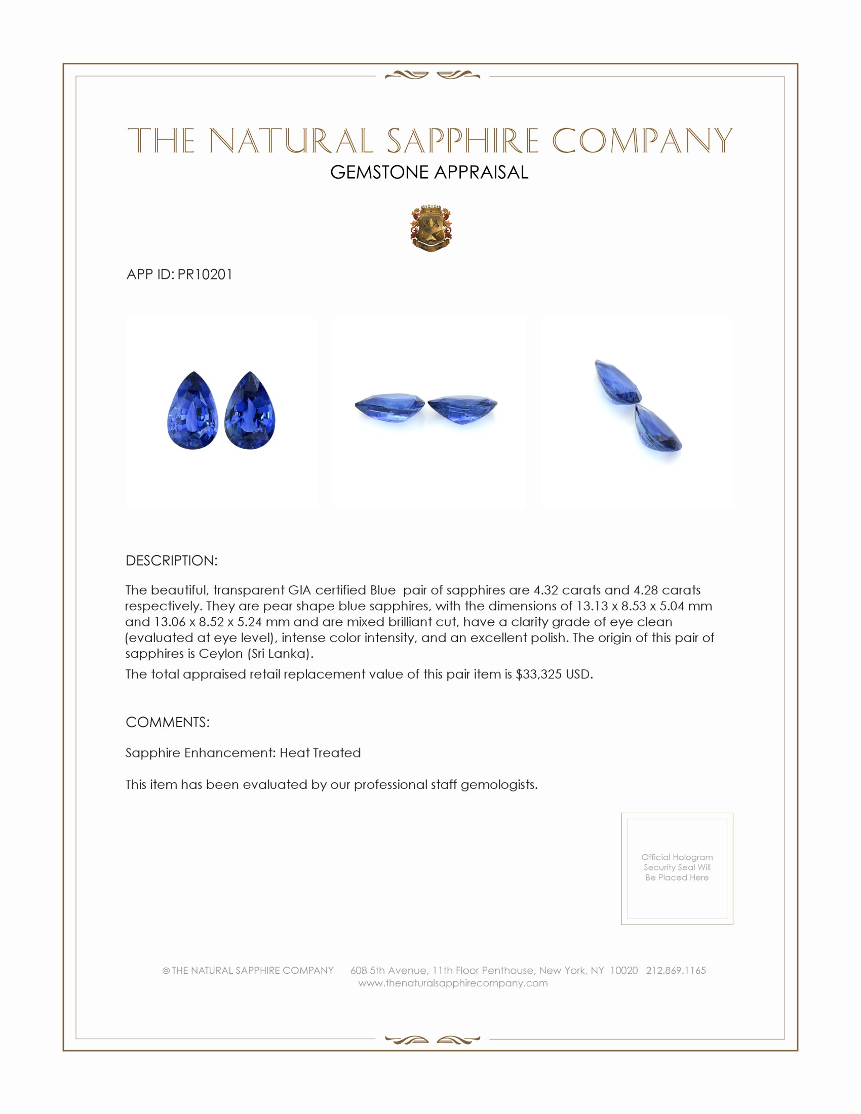 8.60 Ct.Tw. Blue Sapphire Pair from Ceylon (Sri Lanka)