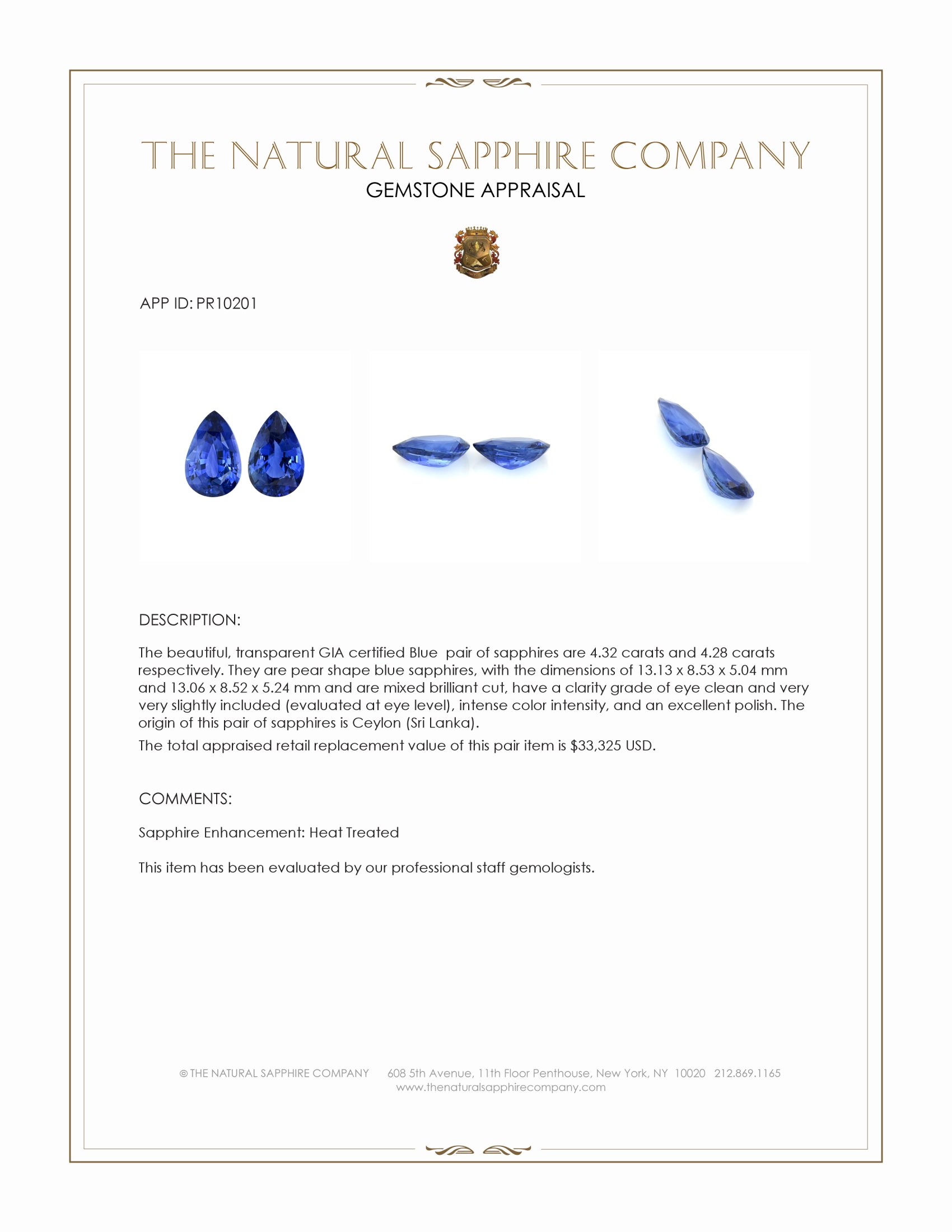 8.60 Ct.Tw. Blue Sapphire Pair from Ceylon (Sri Lanka)