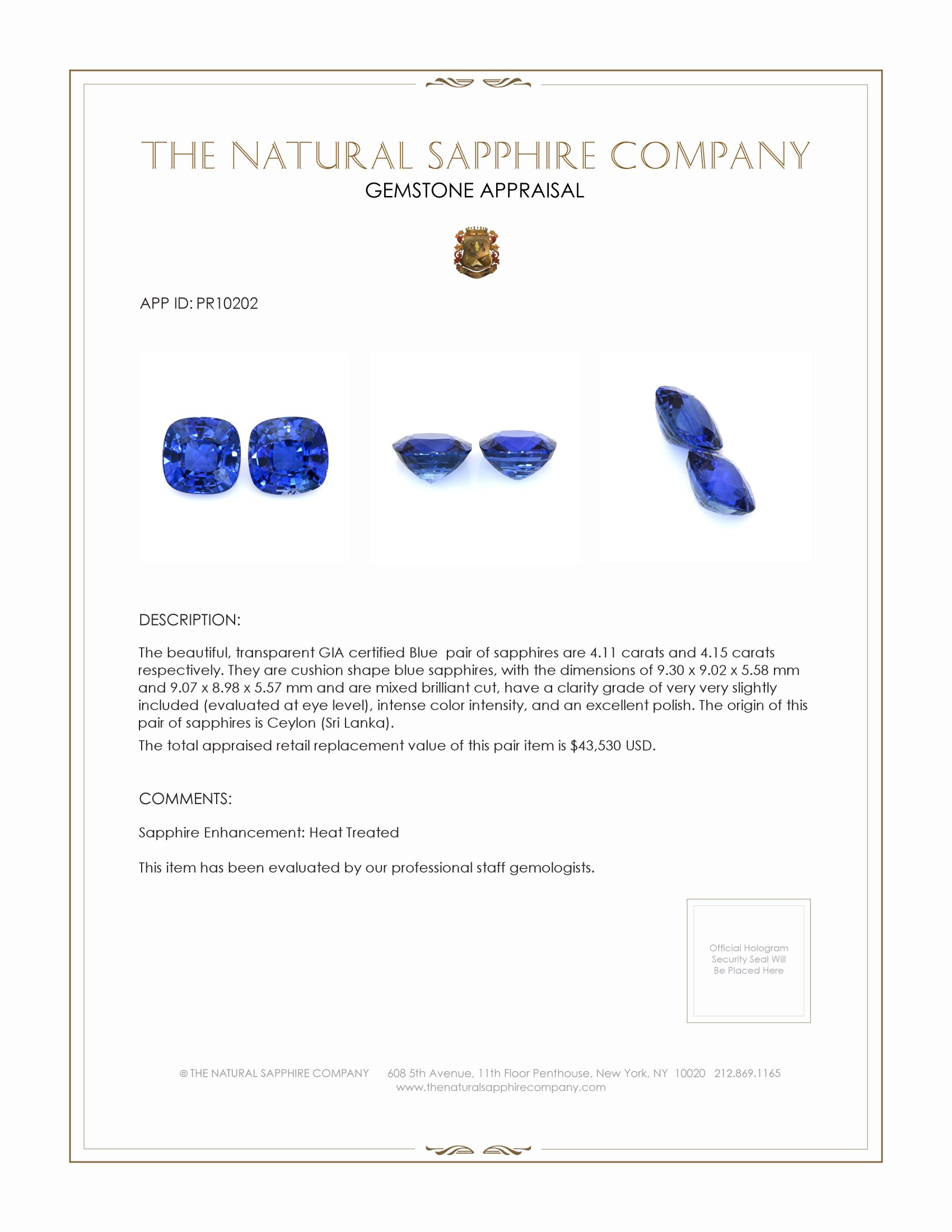 8.26 Ct.Tw. Blue Sapphire Pair from Ceylon (Sri Lanka)