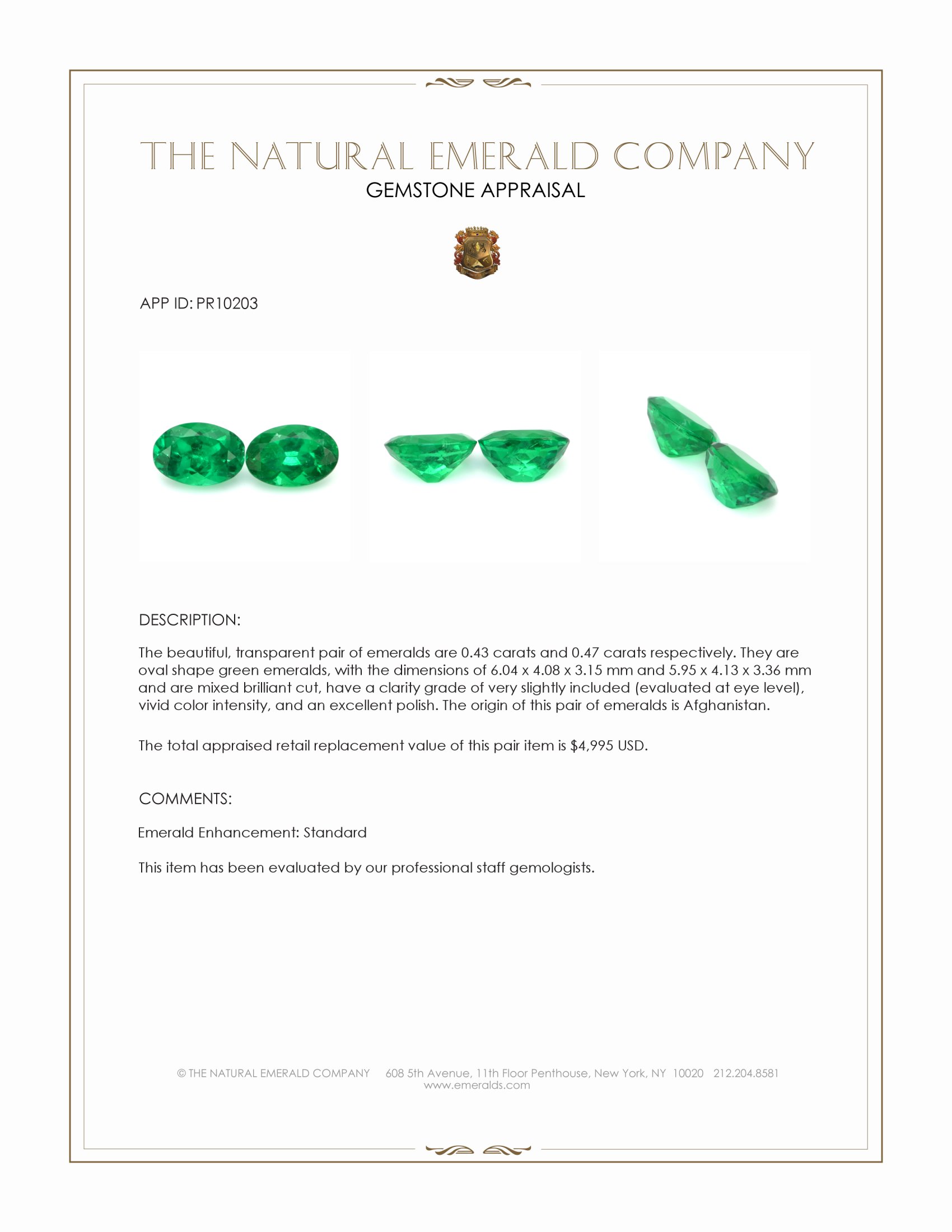 0.90 Ct.Tw. Emerald Pair from Afghanistan