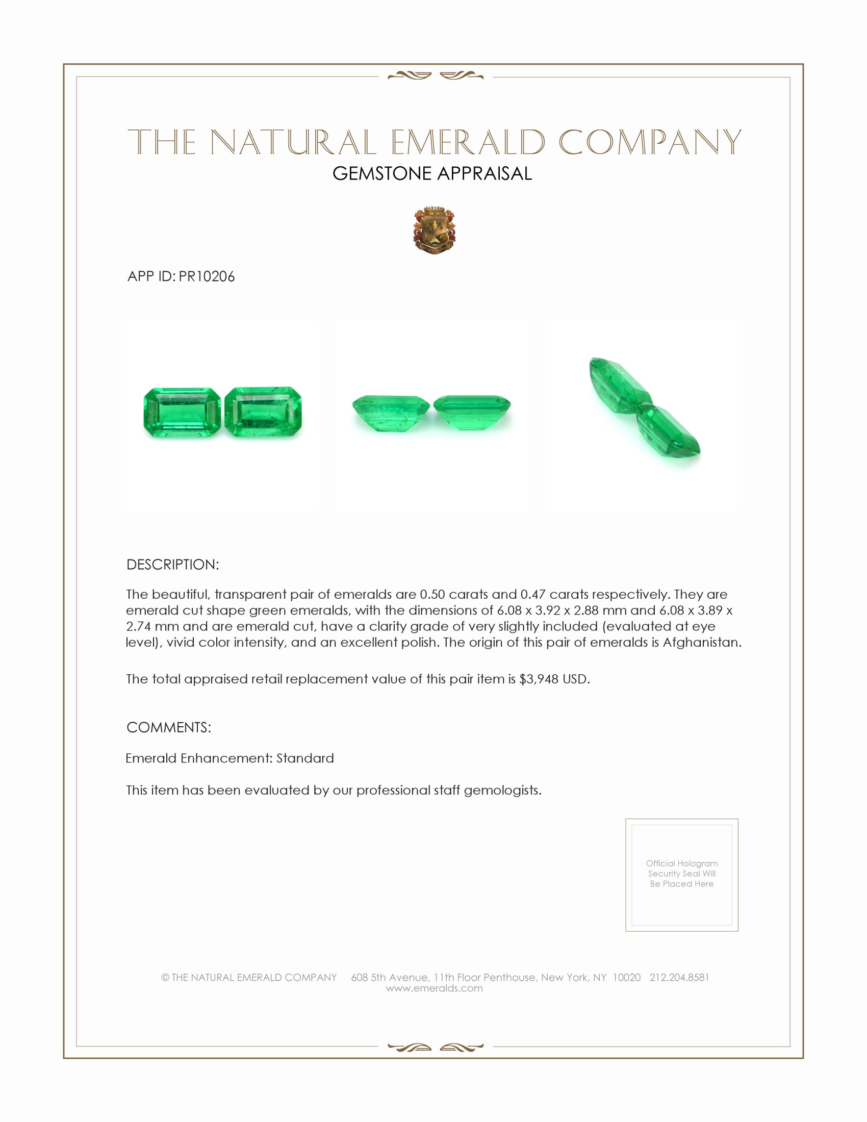 0.97 Ct.Tw. Emerald Pair from Afghanistan