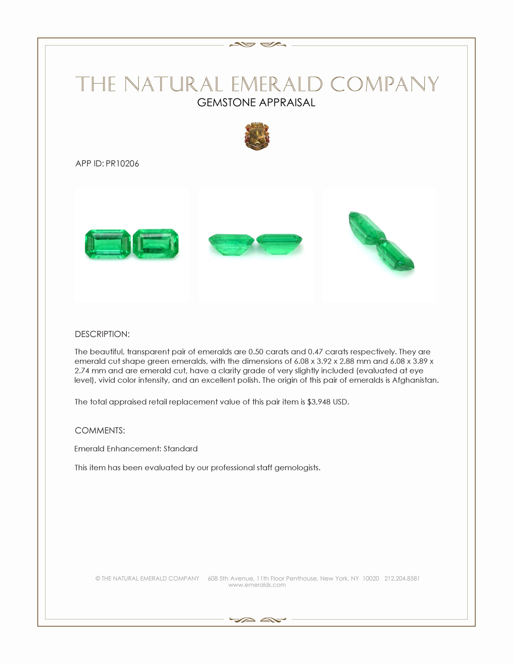 0.97 Ct.Tw. Emerald Pair from Afghanistan