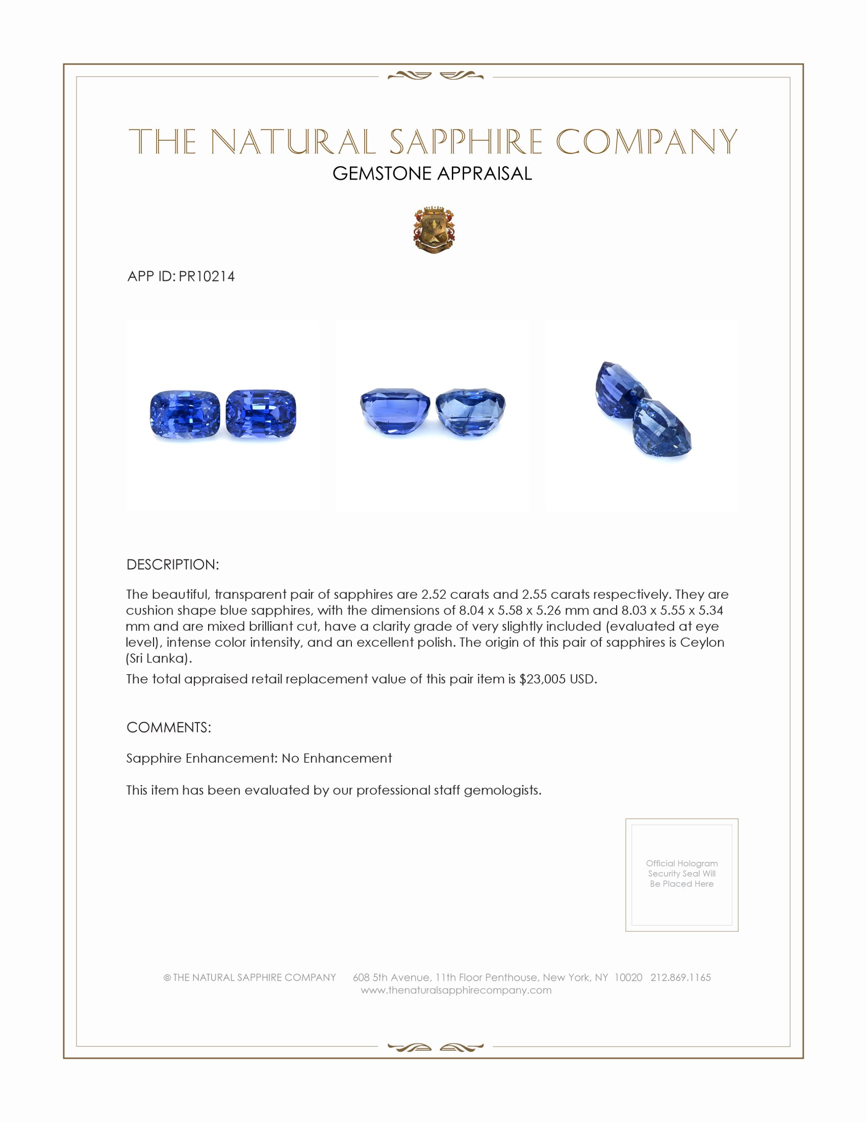 5.07 Ct.Tw. Blue Sapphire Pair from Ceylon (Sri Lanka)