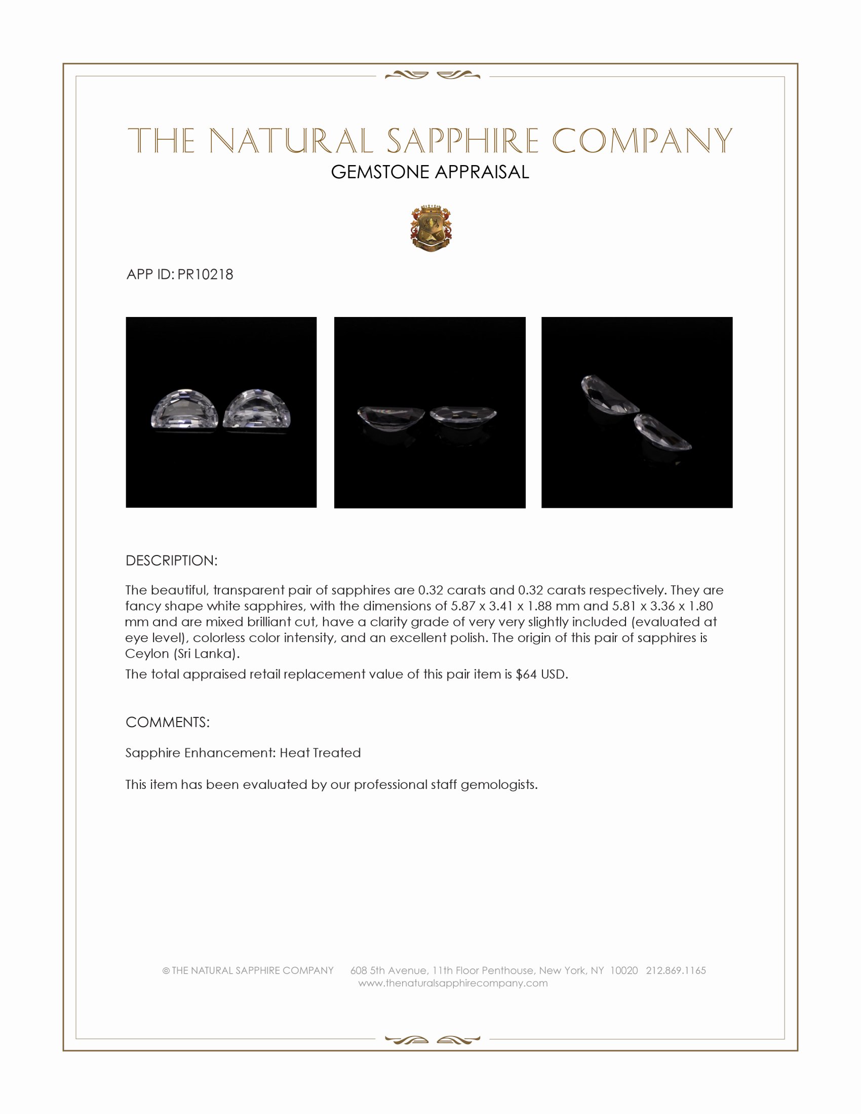 0.64 Ct.Tw. White Sapphire Pair from Ceylon (Sri Lanka)