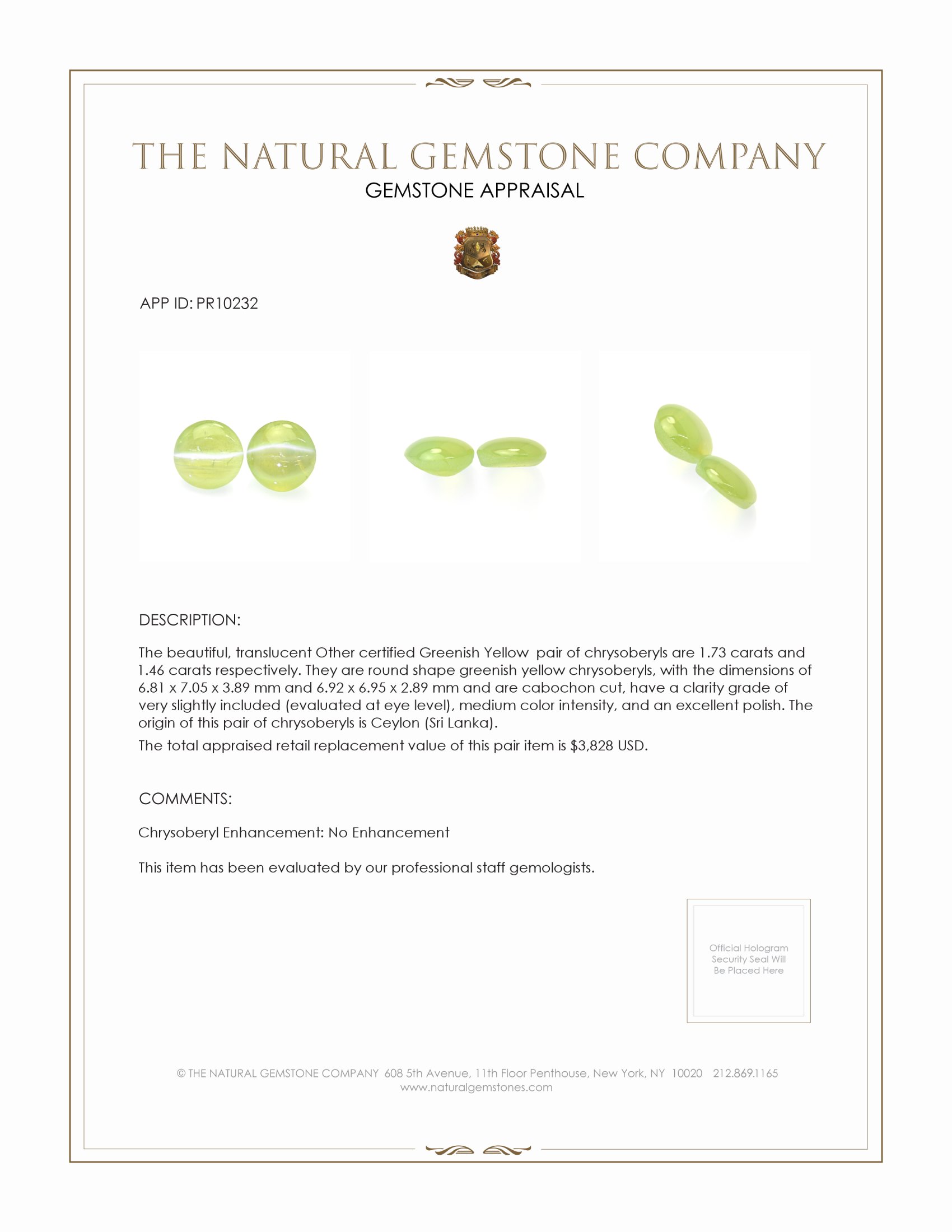 3.19 Ct.Tw. Cabochon Chrysoberyl Pair from Ceylon (Sri Lanka)