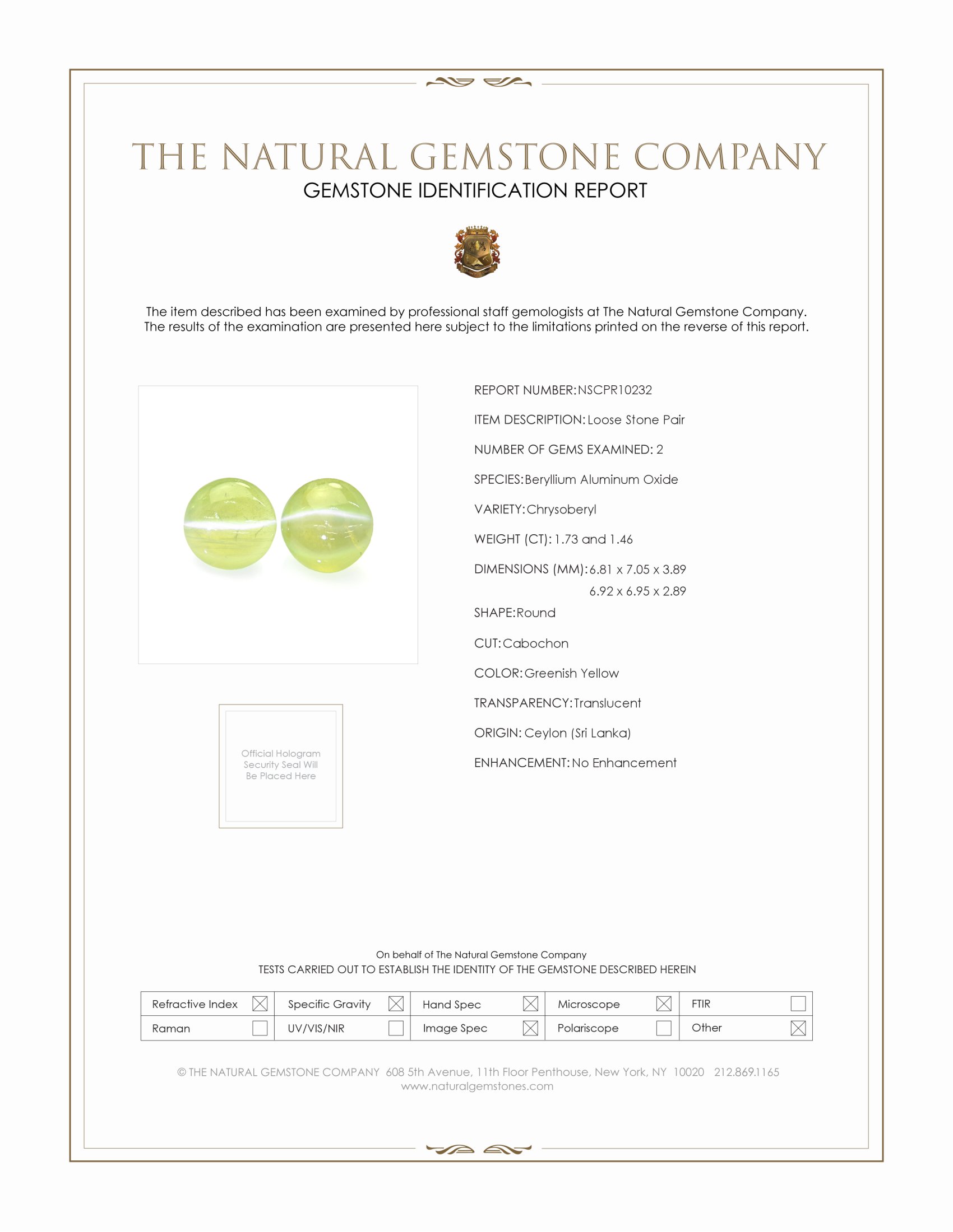 3.19 Ct.Tw. Cabochon Chrysoberyl Pair from Ceylon (Sri Lanka)