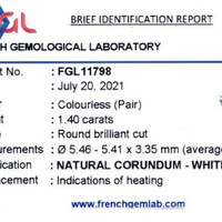 1.40&nbsp;Ct.Tw.Total Carat Weight White Sapphire Pair from Ceylon (Sri Lanka) Scan Report