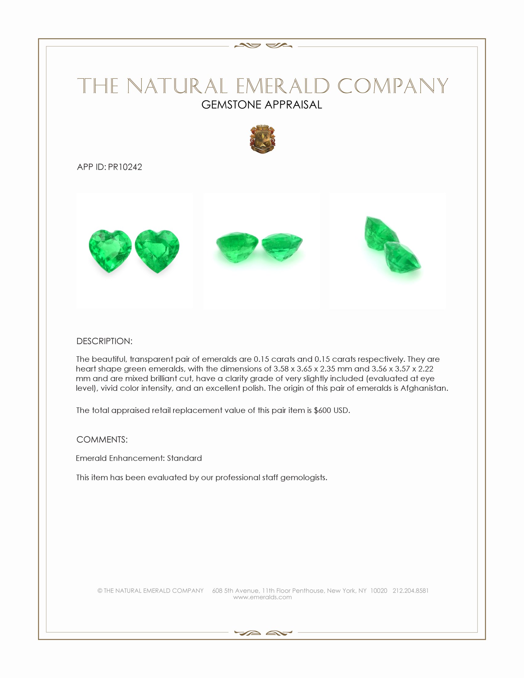 0.30 Ct.Tw. Emerald Pair from Afghanistan