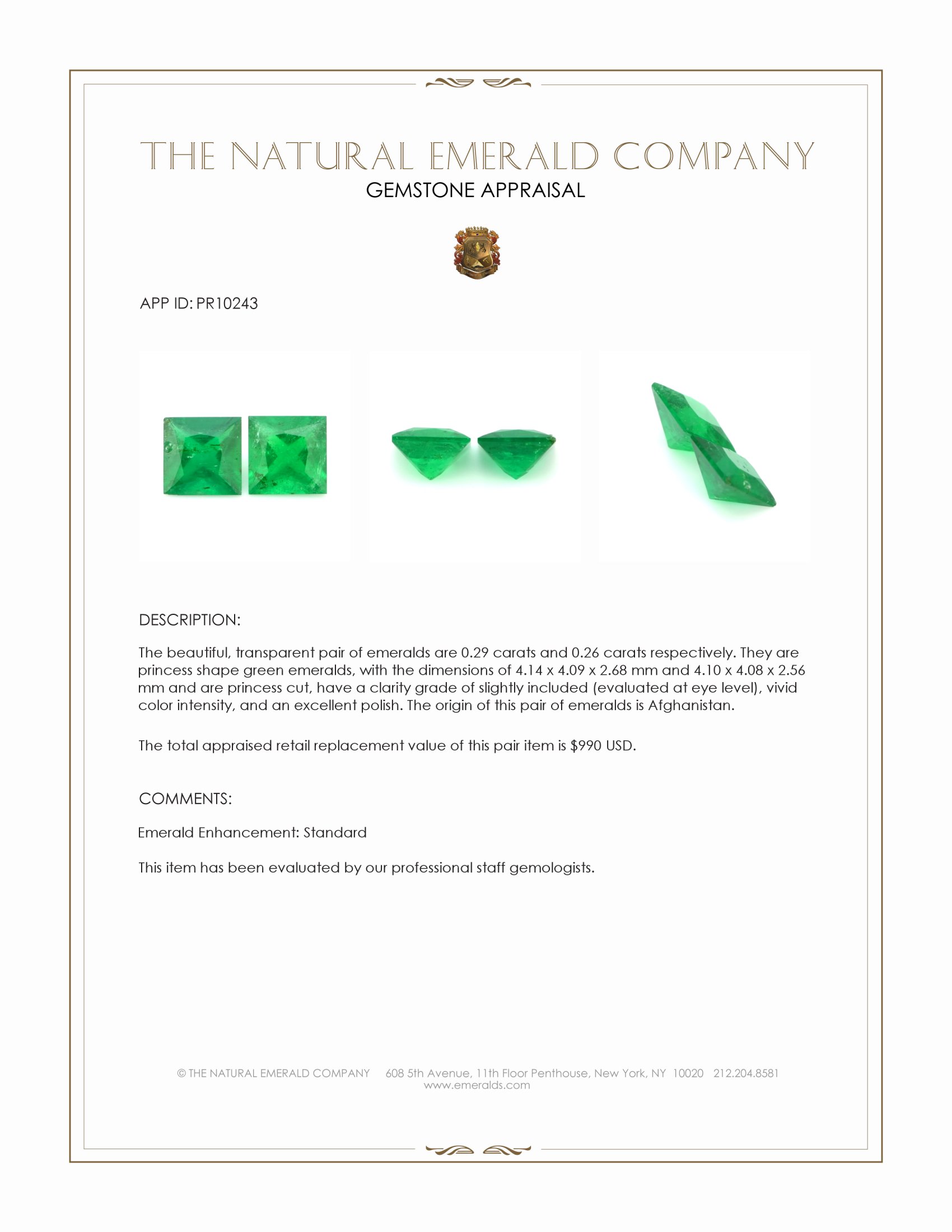 0.55 Ct.Tw. Emerald Pair from Afghanistan