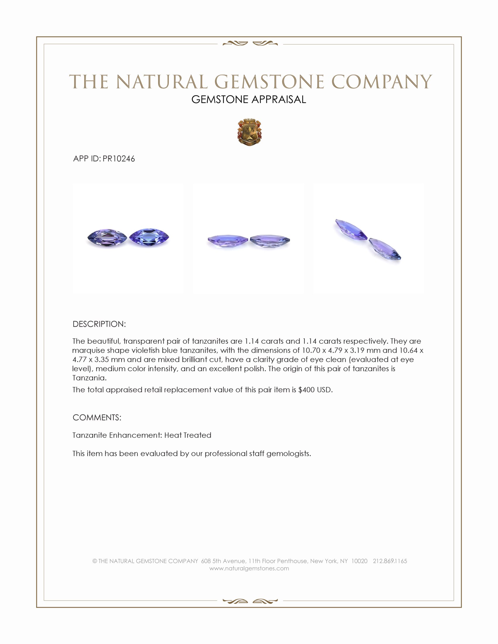 2.28 Ct.Tw. Violetish Blue Tanzanite Pair from Tanzania