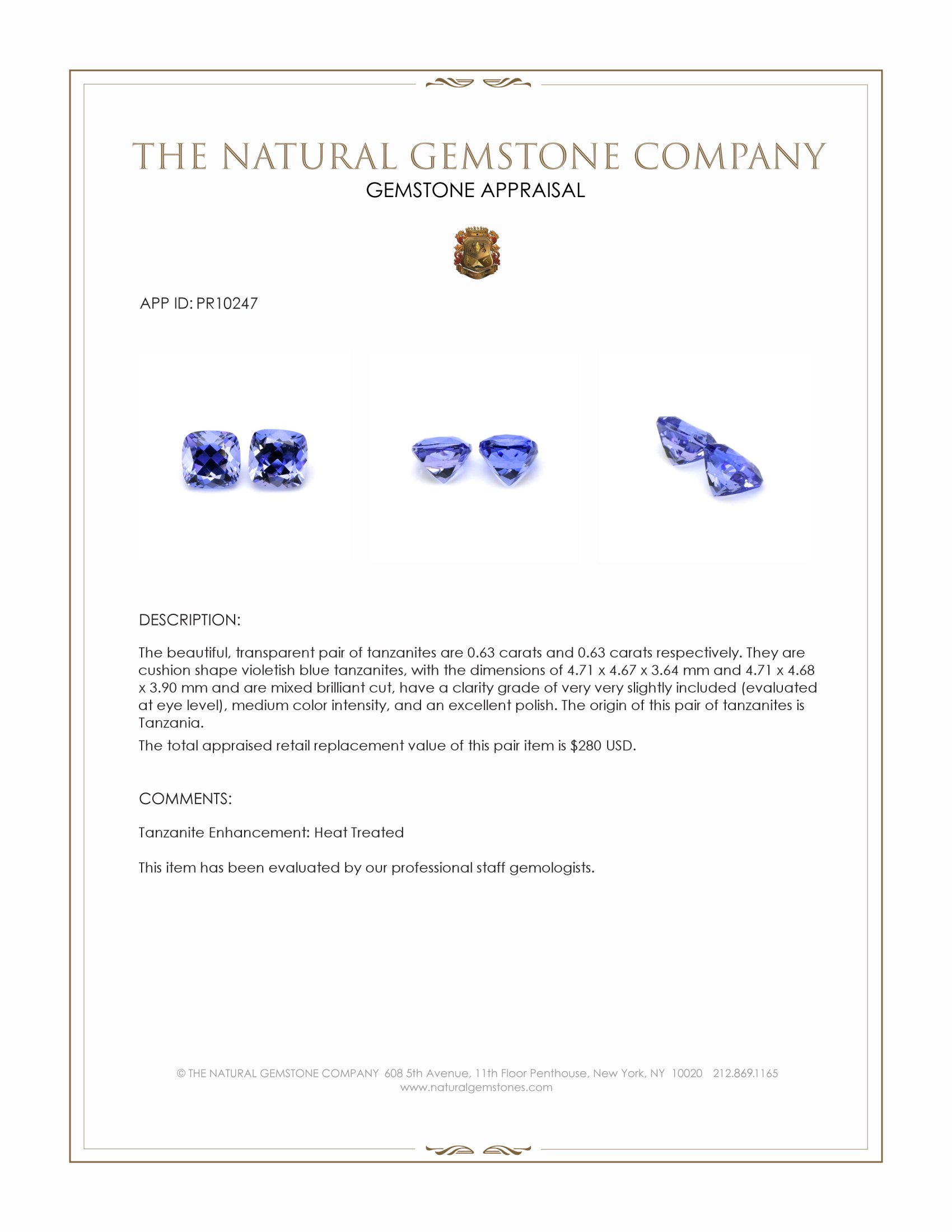 1.26 Ct.Tw. Violetish Blue Tanzanite Pair from Tanzania