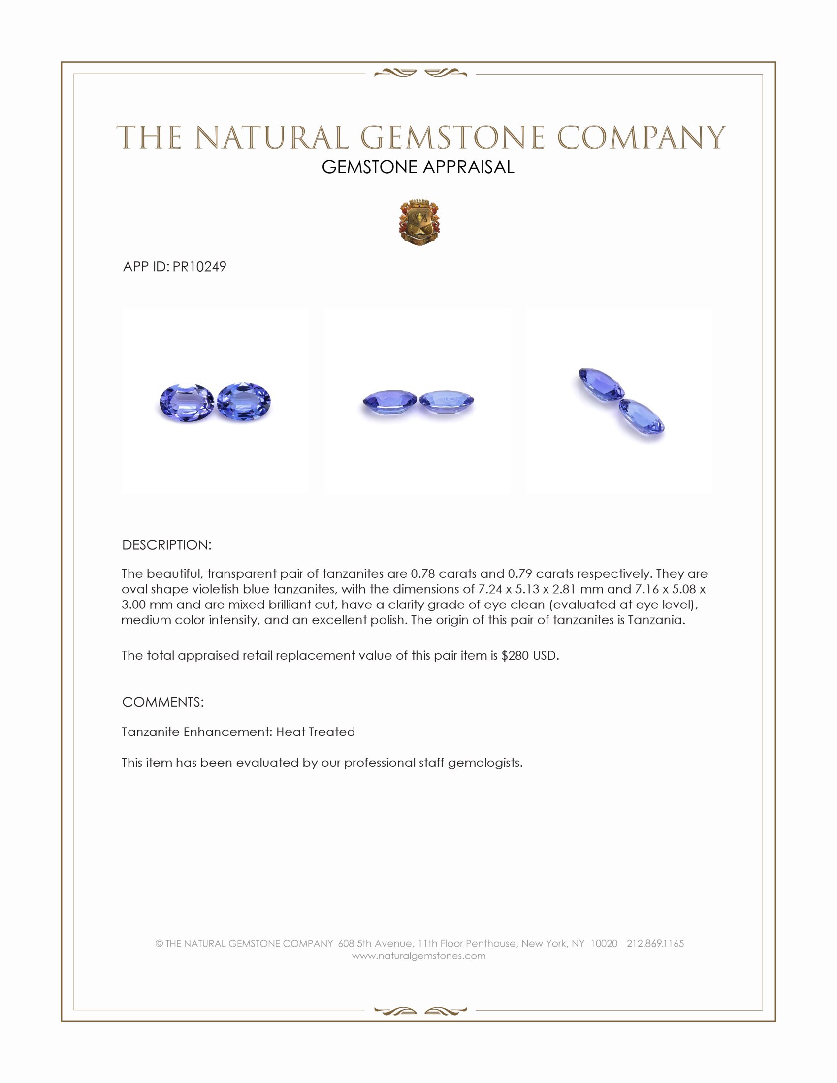 1.57 Ct.Tw. Violetish Blue Tanzanite Pair from Tanzania