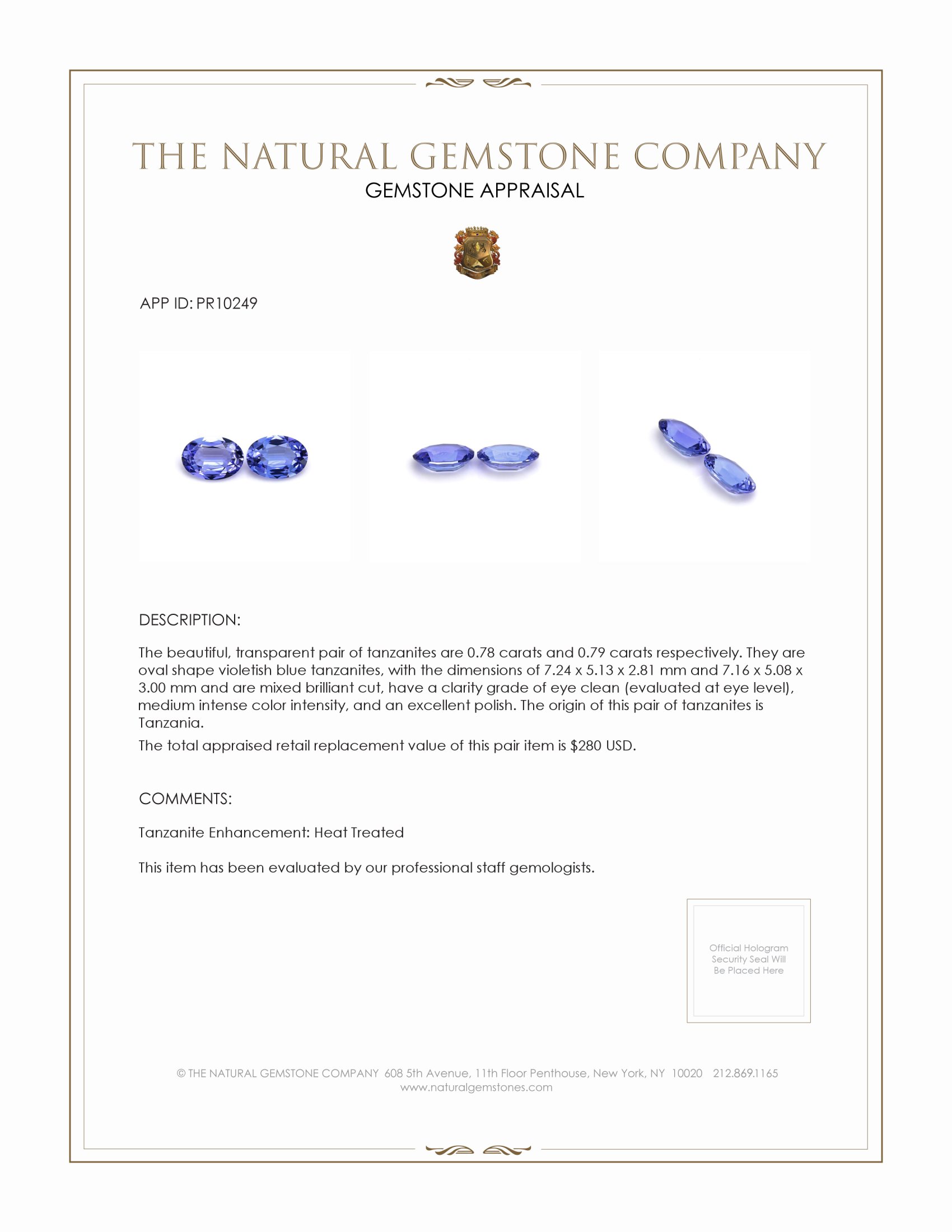 1.57 Ct.Tw. Tanzanite Pair from Tanzania