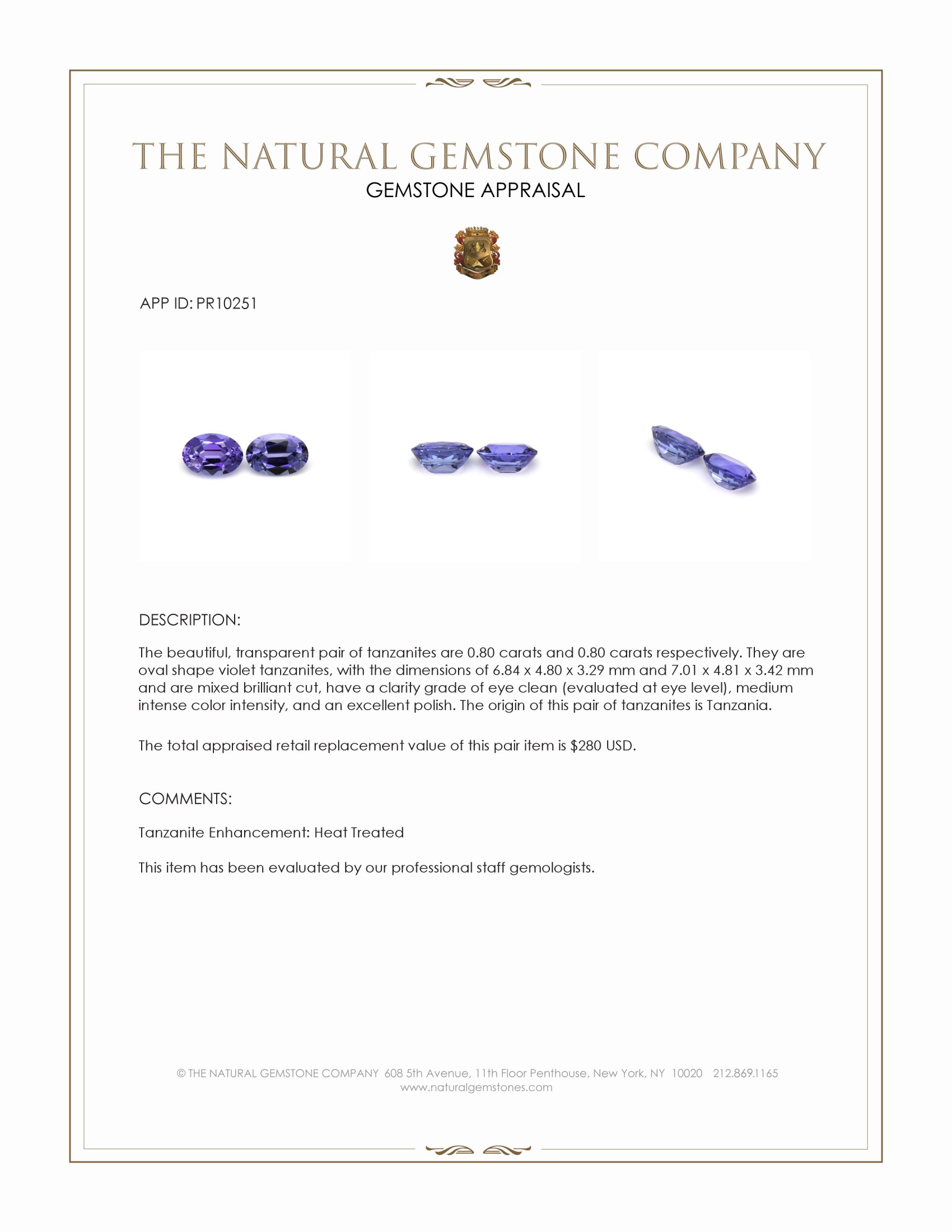 1.60 Ct.Tw. Tanzanite Pair from Tanzania