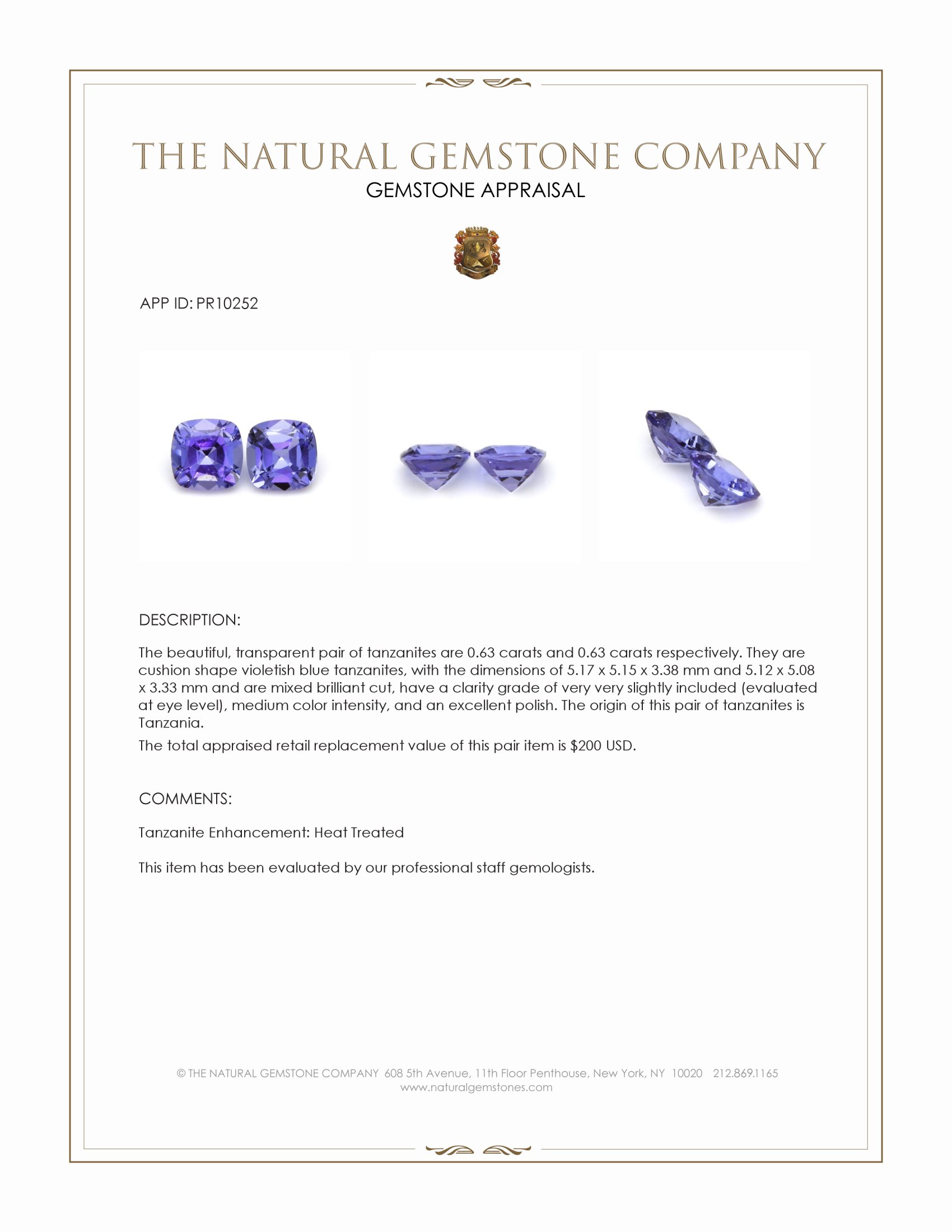 1.26 Ct.Tw. Violetish Blue Tanzanite Pair from Tanzania